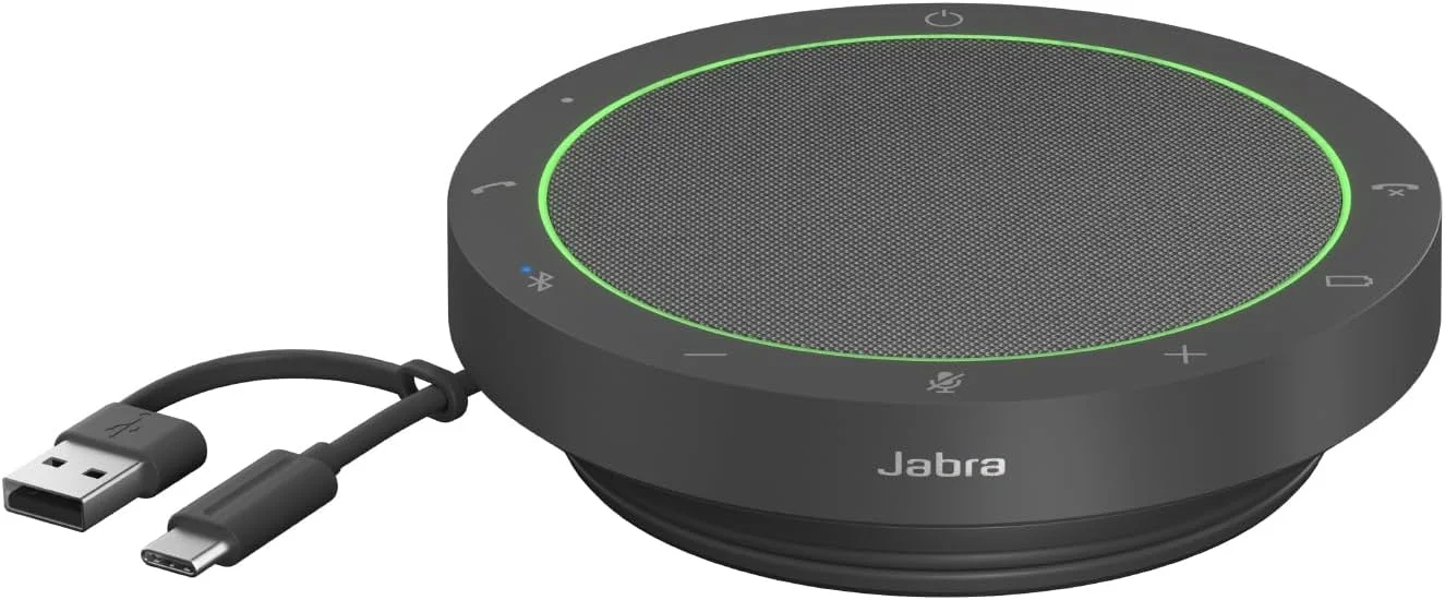 اسپیکرفون بلوتوثی بی سیم Jabra Speak2 55 (نسخه 2025) - اسپیکر قابل حمل با 4 میکروفون حذف نویز - دارای گواهینامه Microsoft Teams - خاکستری تیره