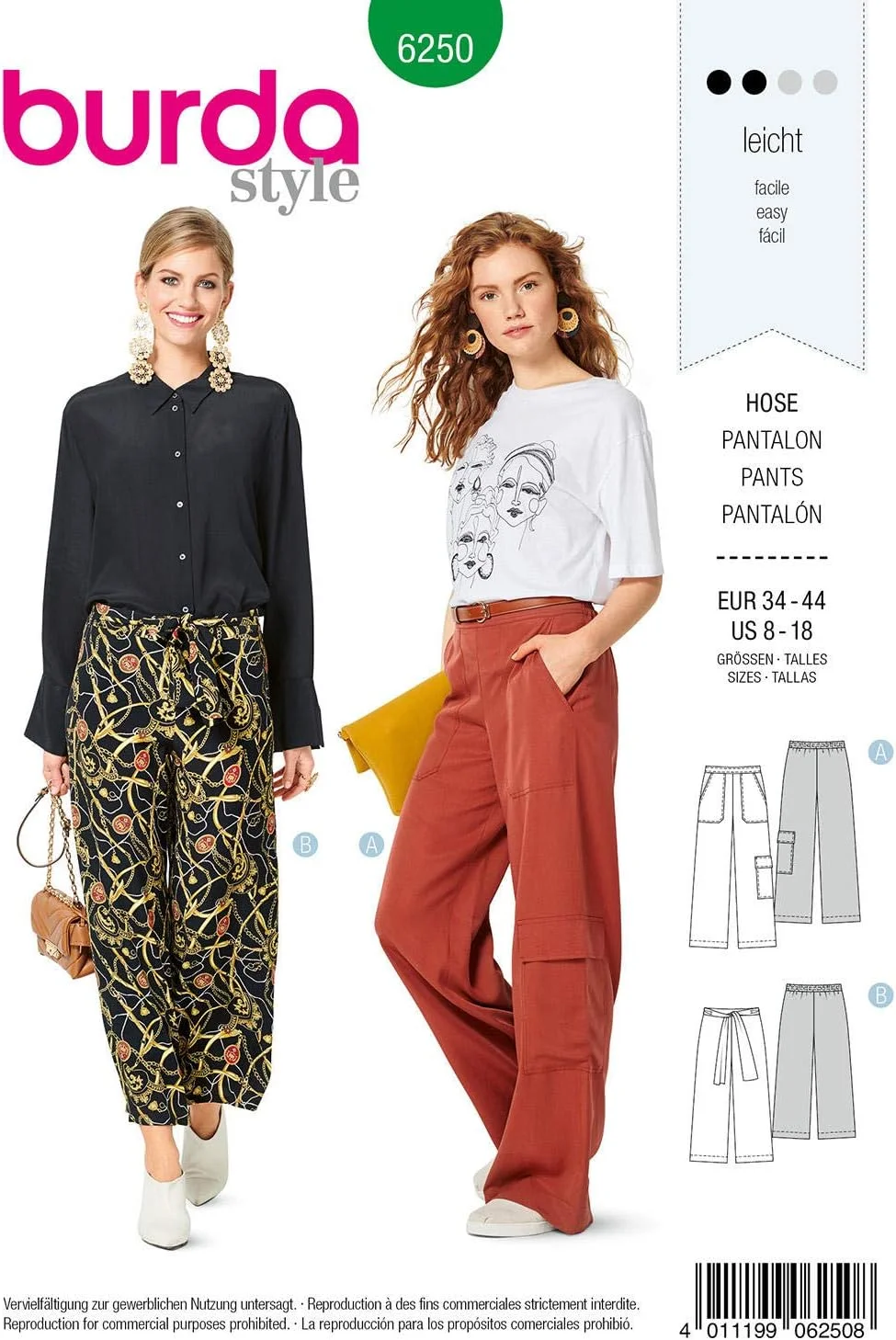 الگوی خیاطی بردا 6250 - شلوار [زنانه 6-16] برای خیاطی، ایده آل برای مبتدیان [L2]