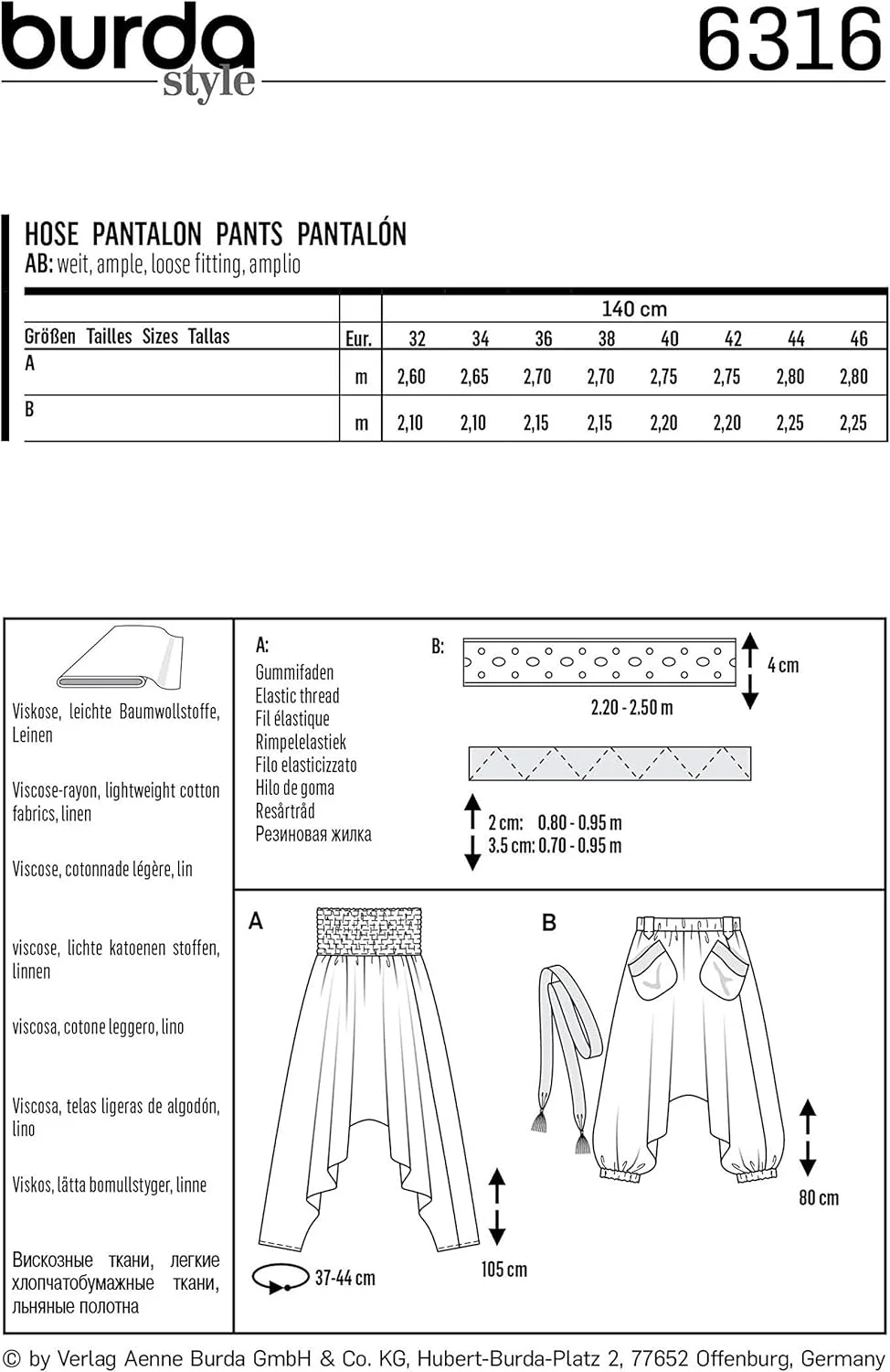 الگوی خیاطی بردا استایل 6316 - شلوار راحتی زنانه، A(6-8-10-12-14-16-18-20) الگوی خیاطی بردا استایل 6316 - شلوار راحتی زنانه، A(6-8-10-12-14-16-18-20)