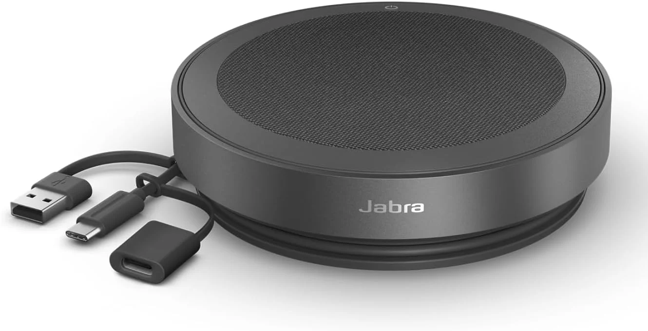 اسپیکرفون بلوتوث بی‌سیم Jabra Speak2 75 (نسخه 2025) - 4 میکروفون حذف نویز، بلندگوهای 65 میلی‌متری - ویژگی اتصال جدید - دانگل USB-A - دارای گواهینامه برای Zoom و Google Meet - خاکستری تیره