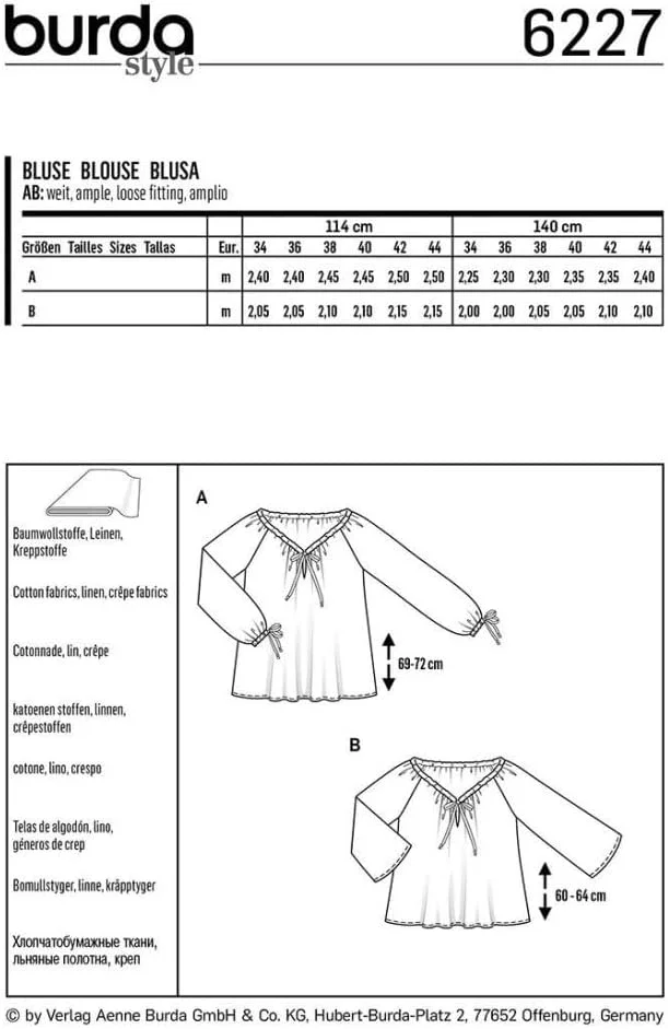 الگوی خیاطی زنانه Burda 6227، تونیک سایزهای 36 تا 46