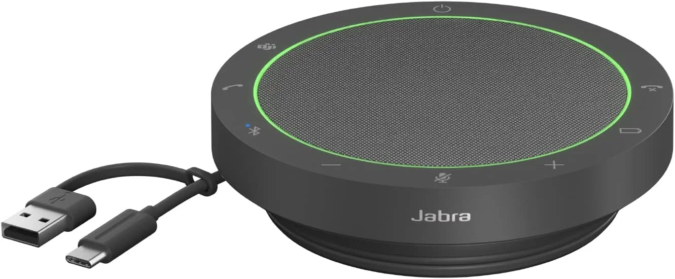اسپیکرفون بلوتوث بی سیم Jabra Speak2 55 با 4 میکروفون حذف نویز، بلندگوی 50 میلی متری فول رنج، صدای باند پهن، جمع و جور و قابل حمل - دارای گواهینامه MS Teams، سازگار با سایر پلتفرم ها - خاکستری تیره