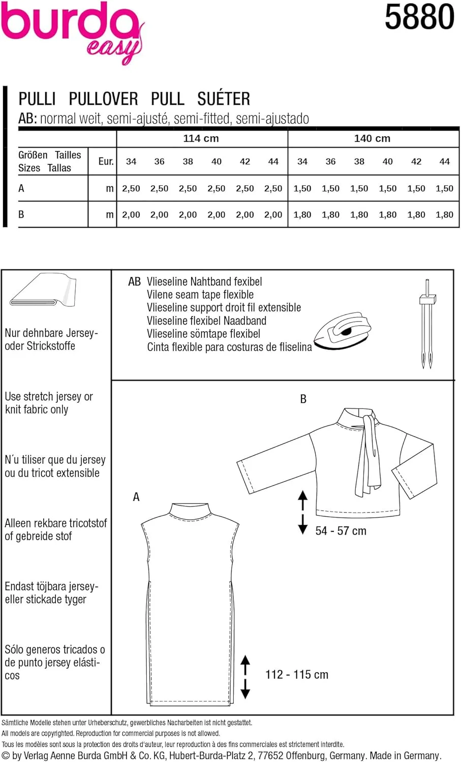 الگوی خیاطی بوردا 5880 - الگوی خیاطی برای دوختن پلیور [سایز زنانه 6-18] سطح 1 مبتدی
