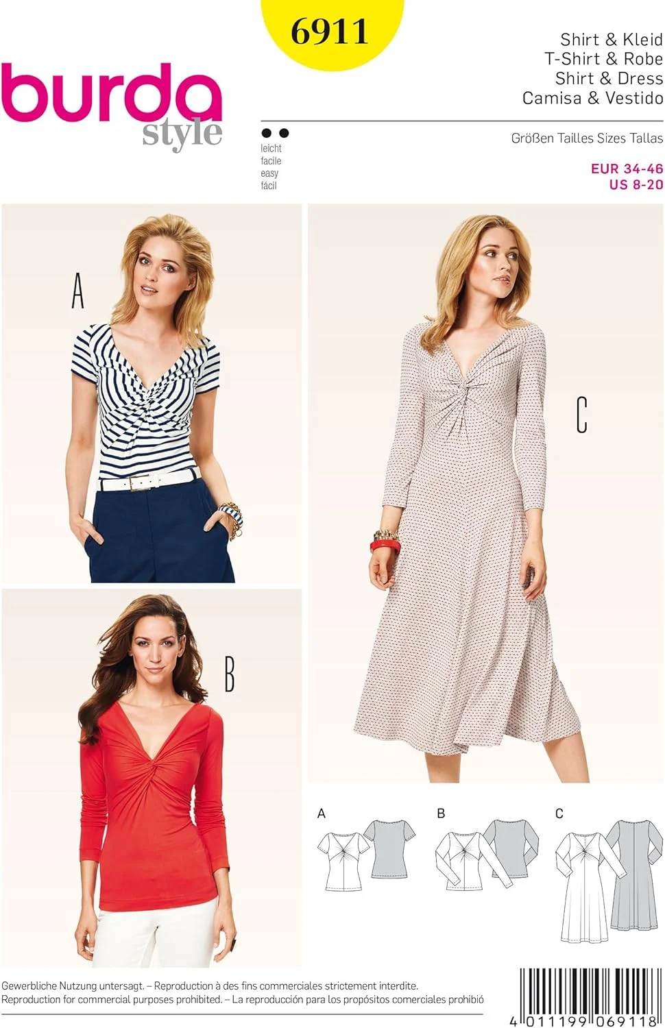 الگوی خیاطی بردا 6911 لباس/تاپ زنانه