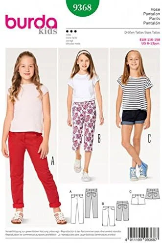 الگوی خیاطی دخترانه بوردا 9368 برای شلوار جین، شلوار و شورت