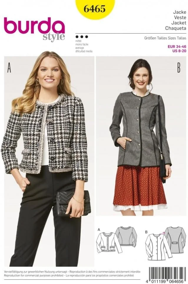 الگوی خیاطی زنانه بوردا 6465 - کت های بدون یقه