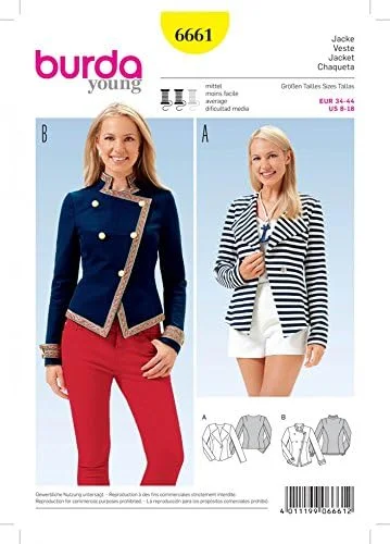 الگوی خیاطی زنانه بوردا 6661: ژاکت های مدل نظامی و یقه پهن