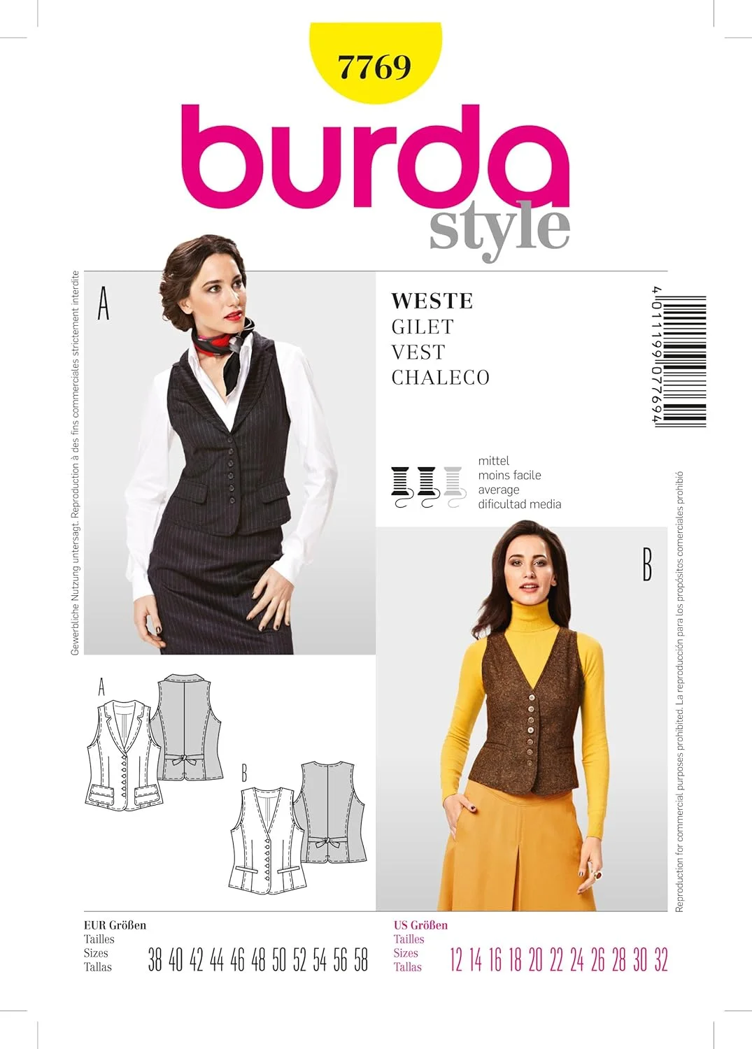 الگوی خیاطی لباس زنانه Burda 7769 جلیقه سایزهای 38 تا 58 الگوی خیاطی لباس زنانه Burda 7769 جلیقه سایزهای 38 تا 58
