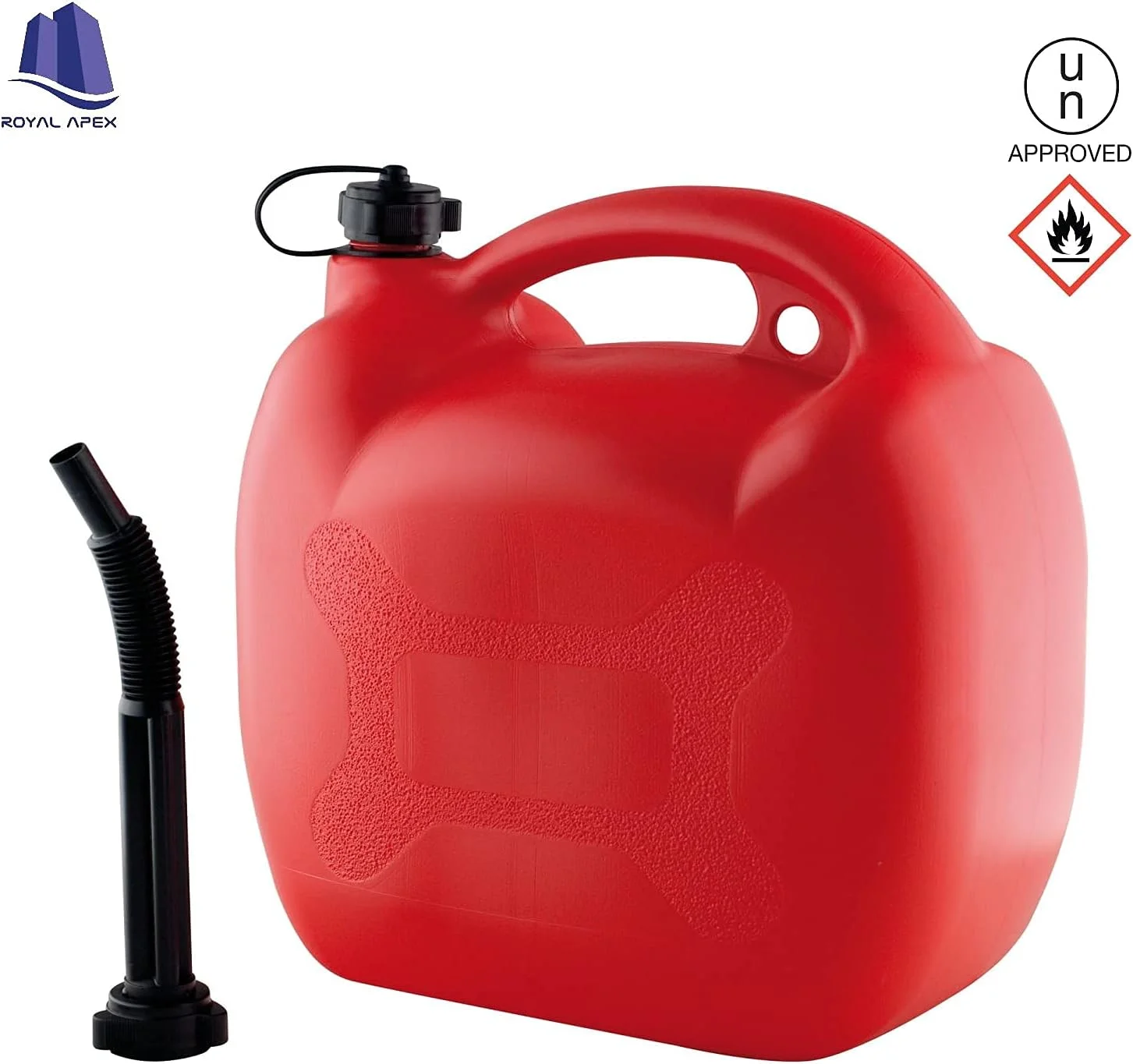 ظرف سوخت رویال اپکس PVC مناسب برای نگهداری روغن، بنزین و گازوئیل، حمل و نقل آسان، رنگ قرمز، دارای تاییدیه سازمان ملل، مقاوم و مناسب برای مواقع اضطراری، قابل نصب بر روی موتور سیکلت، SUV، ATV و اکثر خودروها (20 لیتر)
