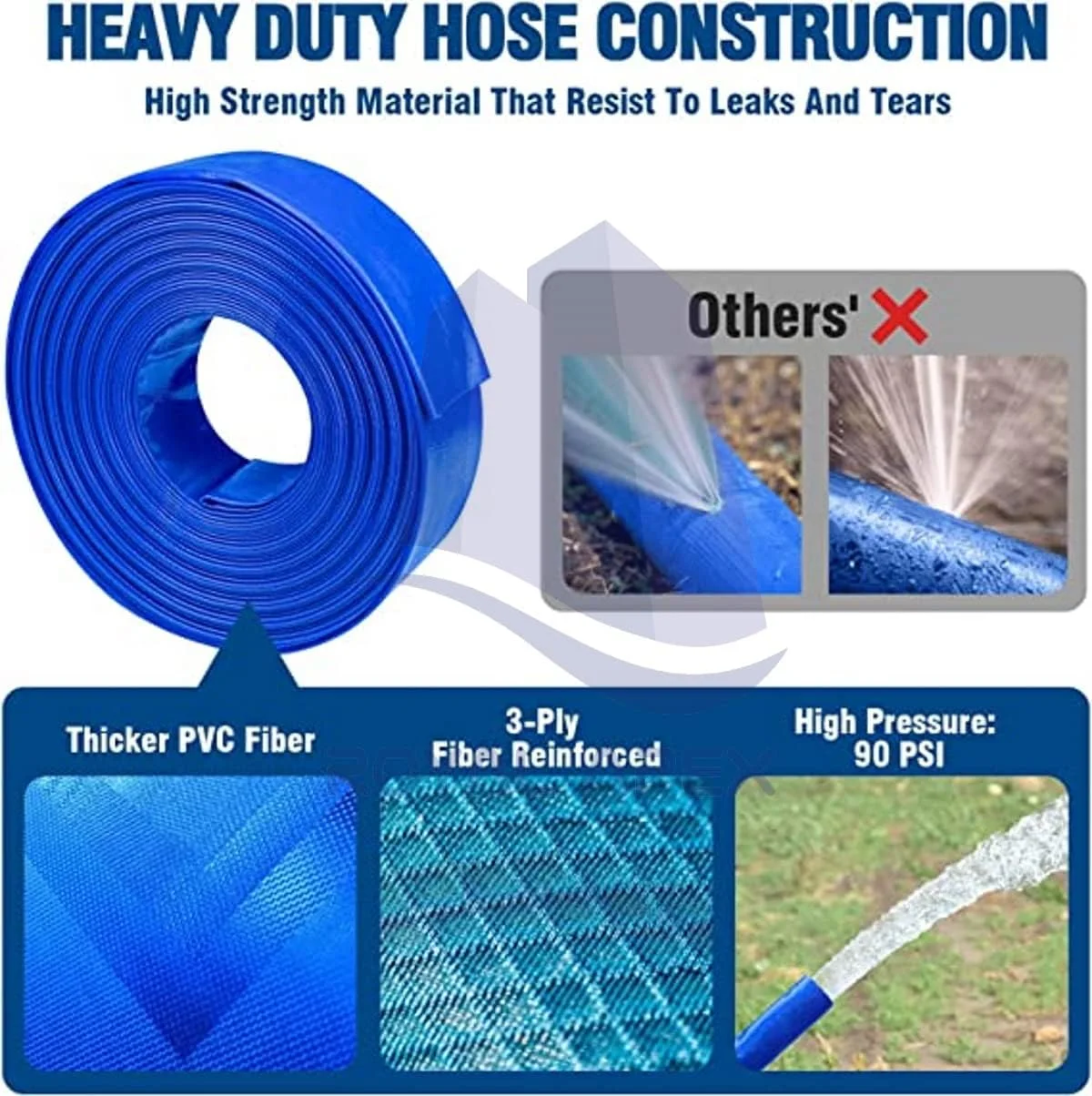 شیلنگ تخلیه تخت تقویت شده سنگین رویال اپکس برای آبیاری پمپ - شیلنگ های استخر مقاوم در برابر آب و هوا و مواد شیمیایی برای استخرهای داخل زمینی، شیلنگ فیلتر و شیلنگ تخلیه - 10 متر (2 اینچ)