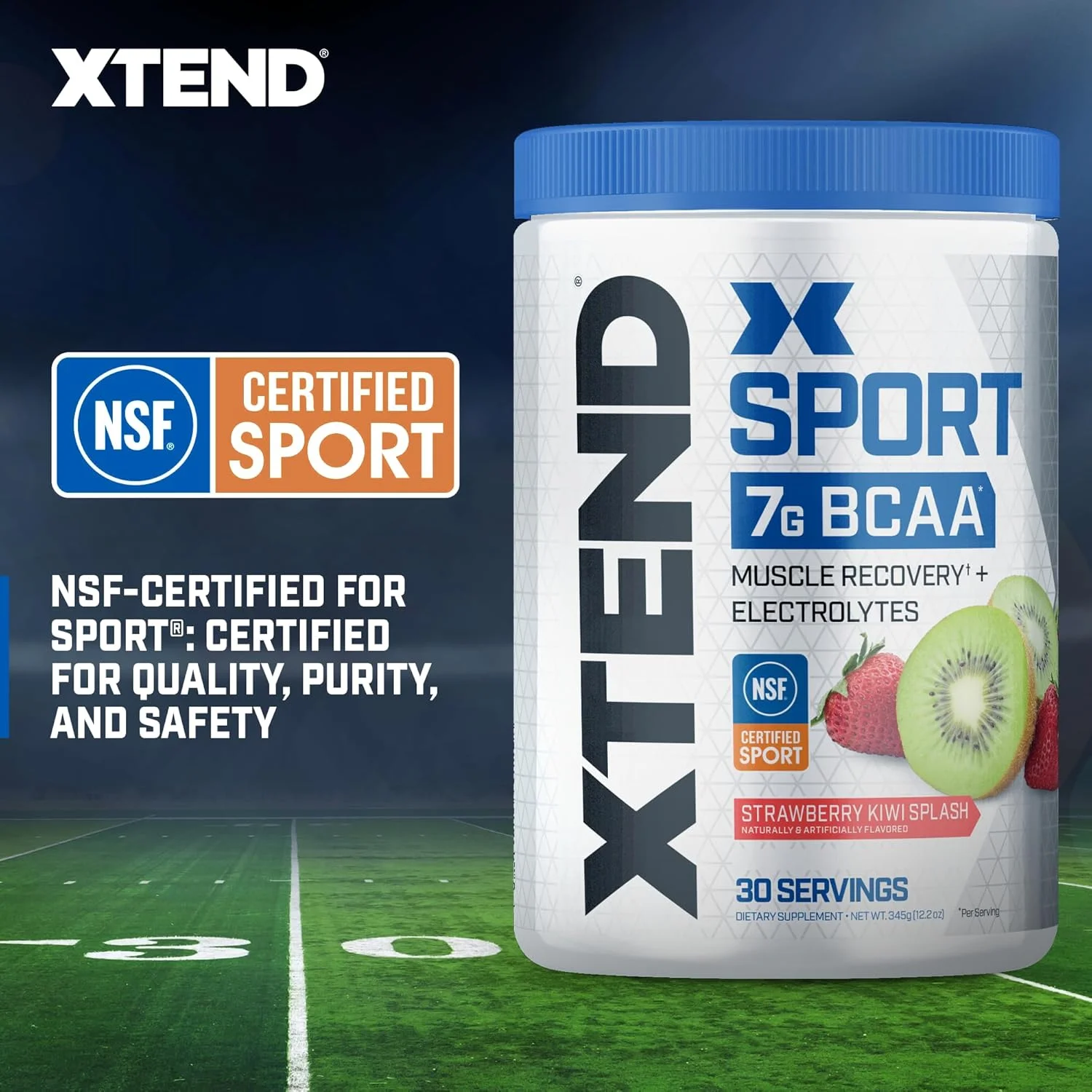 پودر بی سی ای ای ورزشی XTEND - پودر الکترولیت بدون قند برای ریکاوری و آبرسانی با آمینو اسیدها - طعم توت فرنگی کیوی - 30 سروینگ