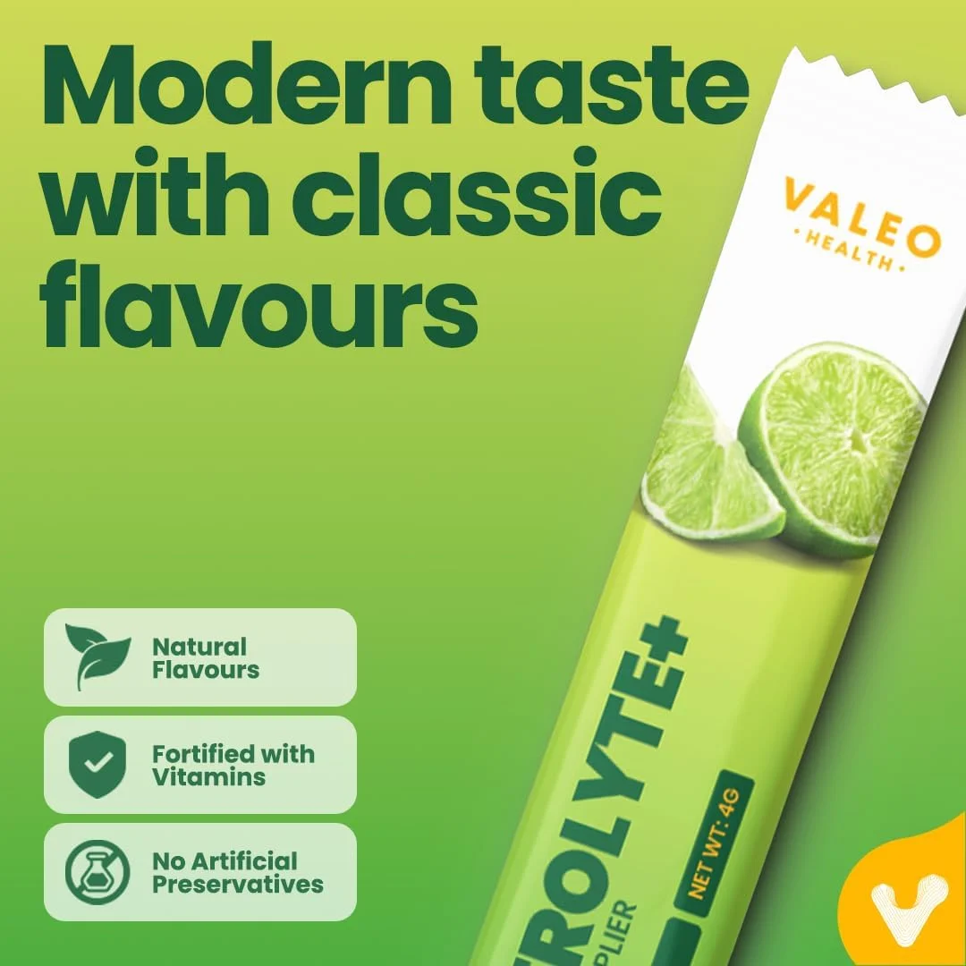 مخلوط نوشیدنی الکترولیت+ آبرسان Valeo – لیمو و لیموترش، 20 بسته چوبی – پودر الکترولیت برای آبرسانی سریع، انرژی، ریکاوری و عملکرد – 80 گرم در مجموع – مکمل بدون قند مخلوط نوشیدنی الکترولیت+ آبرسان Valeo – لیمو و لیموترش، 20 بسته چوبی – پودر الکترولیت برای آبرسانی سریع، انرژی، ریکاوری و عملکرد – 80 گرم در مجموع – مکمل بدون قند