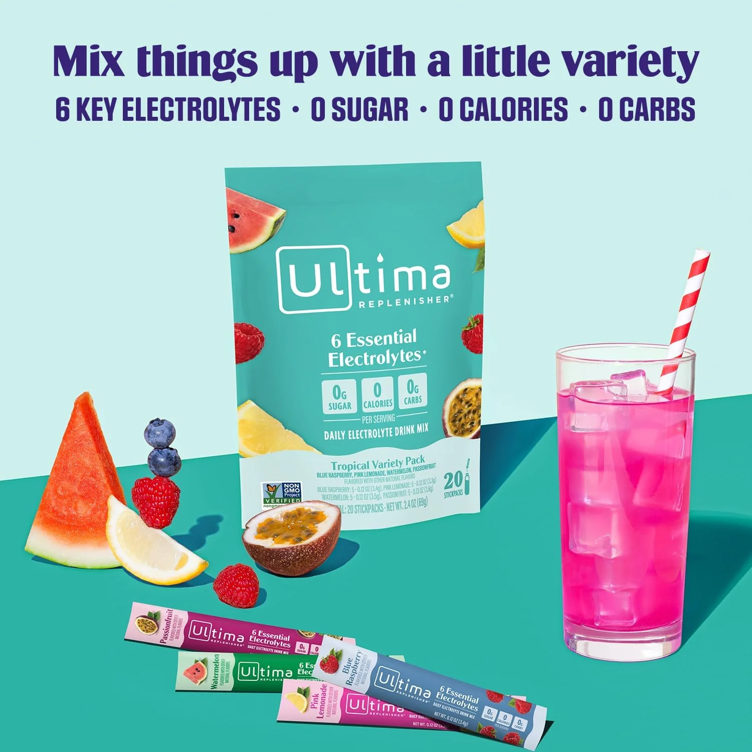 مخلوط پودر الکترولیت روزانه Ultima Replenisher - بدون شکر - طعم های استوایی، 20 بسته چوبی - بسته های هیدراتاسیون با 6 الکترولیت و مواد معدنی - مناسب برای کتو، غیر GMO مخلوط پودر الکترولیت روزانه Ultima Replenisher - بدون شکر - طعم های استوایی، 20 بسته چوبی - بسته های هیدراتاسیون با 6 الکترولیت و مواد معدنی - مناسب برای کتو، غیر GMO