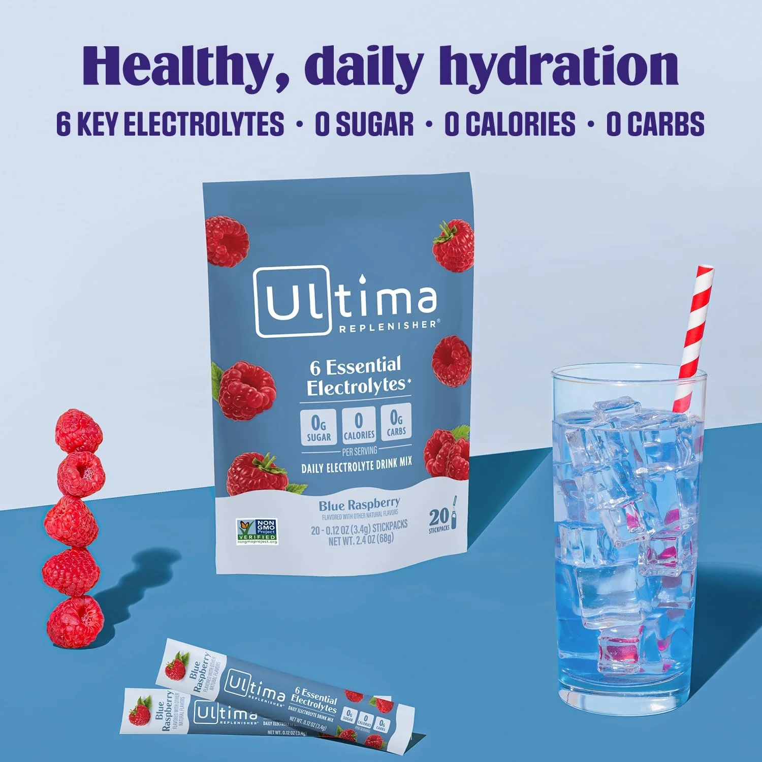 مخلوط نوشیدنی الکترولیتی روزانه Ultima Replenisher - تمشک آبی، 20 بسته چوبی - بسته های هیدراتاسیون با 6 الکترولیت و مواد معدنی کمیاب - مناسب برای کتو، وگان، غیر GMO و پودر الکترولیت بدون قند مخلوط نوشیدنی الکترولیتی روزانه Ultima Replenisher - تمشک آبی، 20 بسته چوبی - بسته های هیدراتاسیون با 6 الکترولیت و مواد معدنی کمیاب - مناسب برای کتو، وگان، غیر GMO و پودر الکترولیت بدون قند