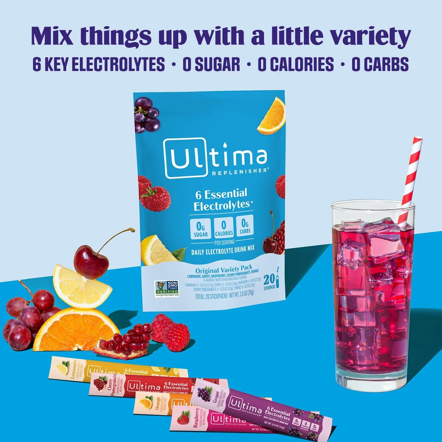 مخلوط پودر الکترولیت روزانه Ultima Replenisher - انواع اصلی، 20 بسته چوبی - بسته های آبرسانی با 6 الکترولیت و مواد معدنی - مناسب برای کتو، وگان، غیر GMO و بدون قند مخلوط پودر الکترولیت روزانه Ultima Replenisher - انواع اصلی، 20 بسته چوبی - بسته های آبرسانی با 6 الکترولیت و مواد معدنی - مناسب برای کتو، وگان، غیر GMO و بدون قند