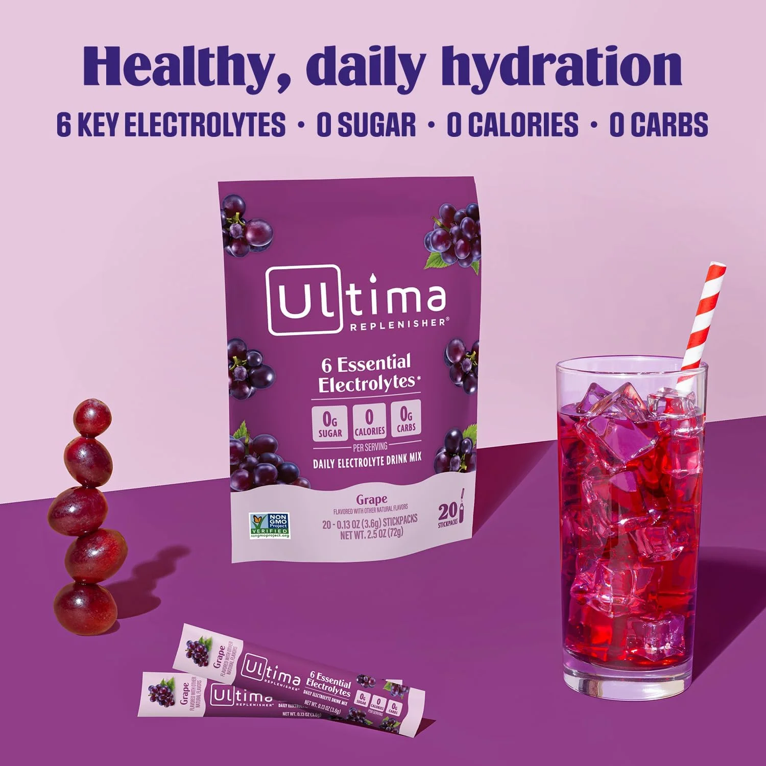 مخلوط نوشیدنی الکترولیت روزانه Ultima Replenisher - انگور، 20 بسته چوبی - بسته های هیدراتاسیون با 6 الکترولیت اصلی و مواد معدنی کمیاب - مناسب برای کتو، وگان، غیر GMO و پودر الکترولیت بدون قند مخلوط نوشیدنی الکترولیت روزانه Ultima Replenisher - انگور، 20 بسته چوبی - بسته های هیدراتاسیون با 6 الکترولیت اصلی و مواد معدنی کمیاب - مناسب برای کتو، وگان، غیر GMO و پودر الکترولیت بدون قند