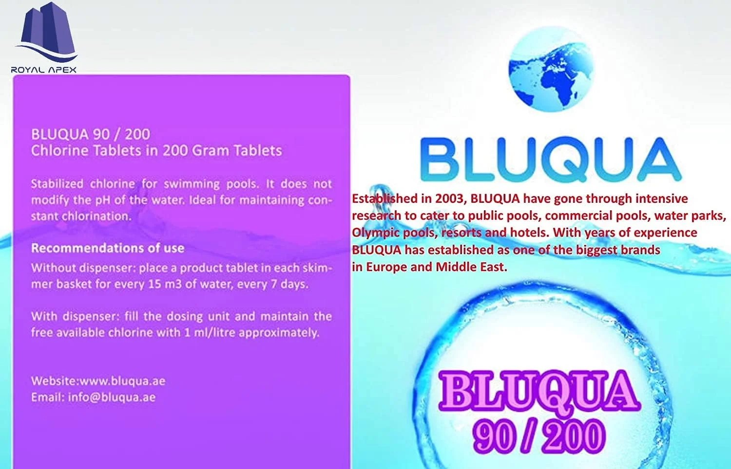 قرص کلر آهسته رهش رویال اپکس 1 کیلوگرمی، ضدعفونی کننده آب استخر و جکوزی، درمان باکتری و جلبک با محافظت در برابر نور خورشید/UV، TCCA 3 اینچ 200 گرمی 5 عدد، ساخت اتحادیه اروپا (بسته 3 عددی (15 قرص)) قرص کلر آهسته رهش رویال اپکس 1 کیلوگرمی، ضدعفونی کننده آب استخر و جکوزی، درمان باکتری و جلبک با محافظت در برابر نور خورشید/UV، TCCA 3 اینچ 200 گرمی 5 عدد، ساخت اتحادیه اروپا (بسته 3 عددی (15 قرص))