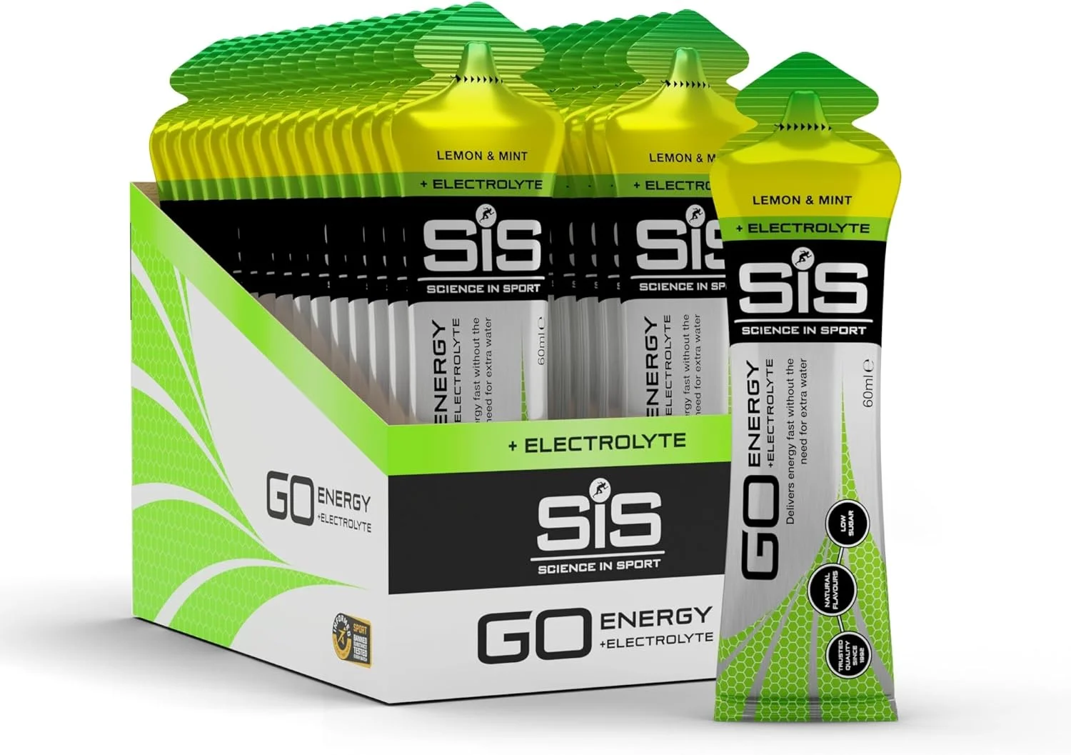 ژل انرژی ایزوتونیک Science In Sport GO + الکترولیت ها | حاوی سدیم، پتاسیم و منیزیم | 22 گرم کربوهیدرات | کم شکر | هضم آسان | بدون گلوتن | طعم لیمو و نعناع | بسته 30 عددی