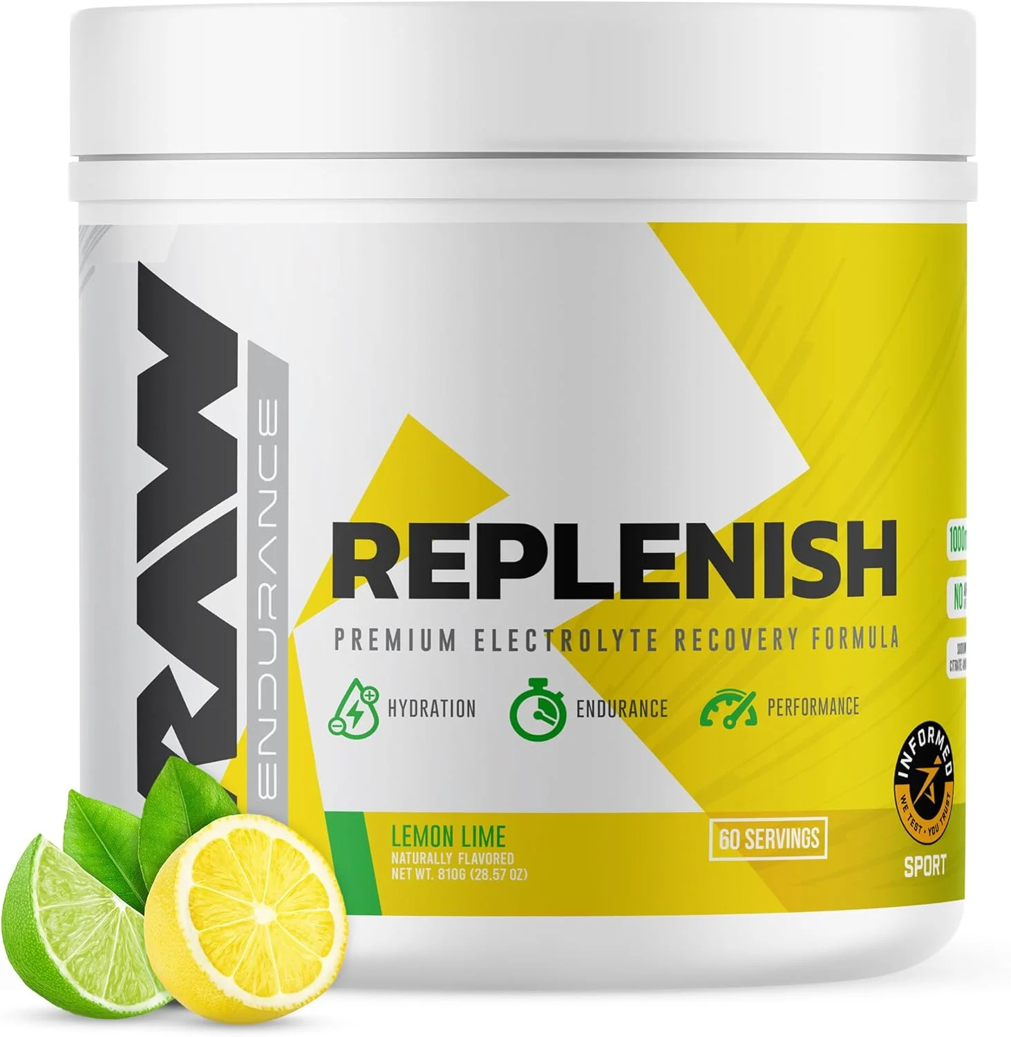 پودر الکترولیت ممتاز RAW Replenish، فرمول بازیابی - مکمل نوشیدنی الکترولیتی طعم دار برای هیدراتاسیون، بازسازی، استقامت و عملکرد (60 سروینگ، لیمو ترش)