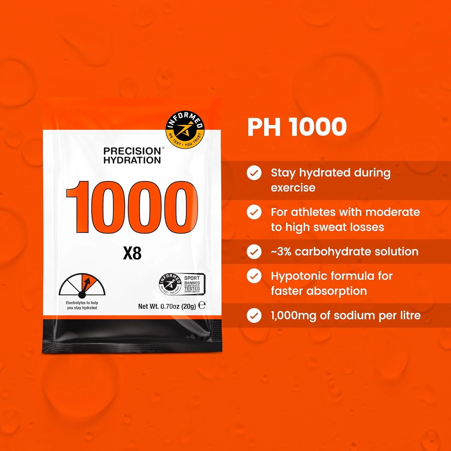 مخلوط نوشیدنی الکترولیتی Precision Hydration - پودرهای الکترولیتی چند قدرتی کاملا طبیعی - بسته بندی های ضد آب تکی - بدون گلوتن/لبنیات (1000 میلی گرم در لیتر - بسته نارنجی، بسته 8 عددی) مخلوط نوشیدنی الکترولیتی Precision Hydration - پودرهای الکترولیتی چند قدرتی کاملا طبیعی - بسته بندی های ضد آب تکی - بدون گلوتن/لبنیات (1000 میلی گرم در لیتر - بسته نارنجی، بسته 8 عددی)