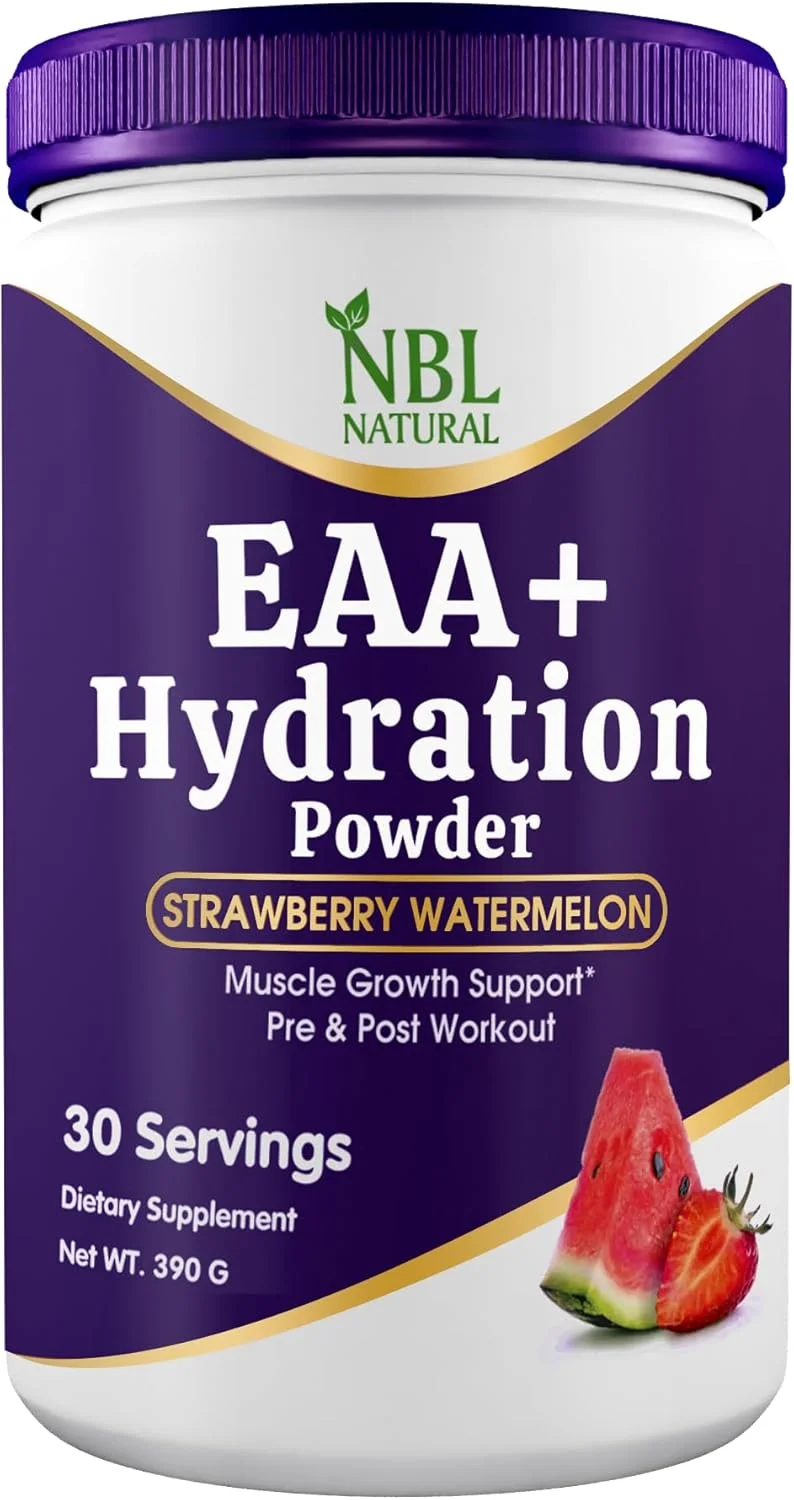 پودر آبرسان EAA طبیعی NBL | پودر EAA + BCAA | ریکاوری عضلات، قدرت، عضله سازی، استقامت | 8 گرم اسیدهای آمینه ضروری + الکترولیت ها | طعم هندوانه توت فرنگی 30 سروینگ