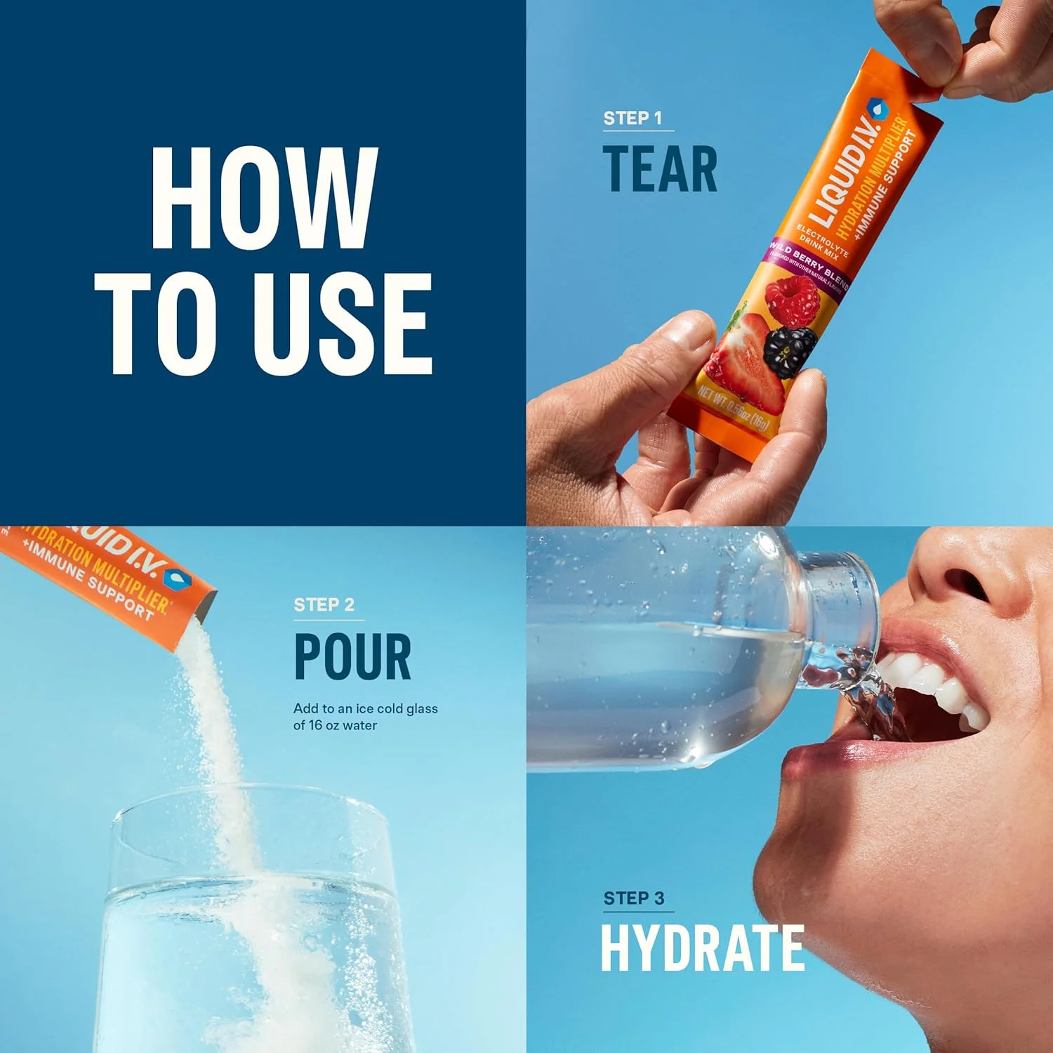مخلوط پودر نوشیدنی الکترولیتی Liquid I.V.® Hydration Multiplier +Immune Support - طعم توت وحشی | 1 بسته (14 سروینگ) مخلوط پودر نوشیدنی الکترولیتی Liquid I.V.® Hydration Multiplier +Immune Support - طعم توت وحشی | 1 بسته (14 سروینگ)