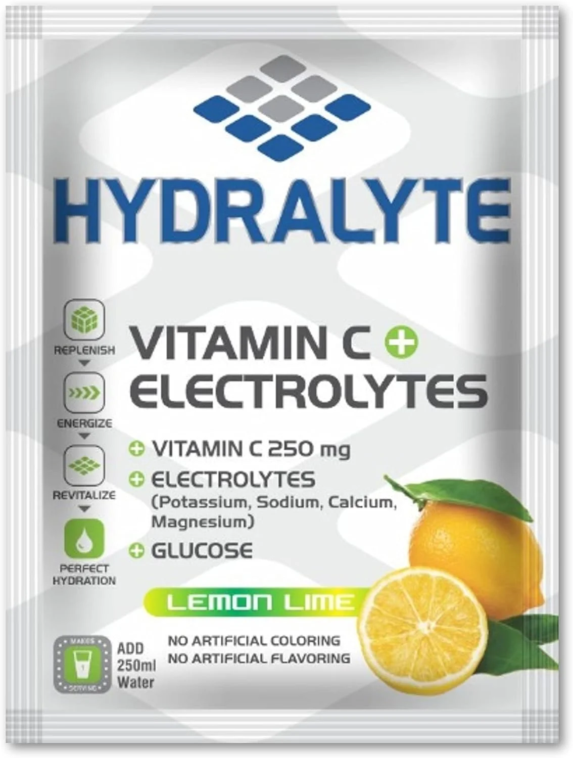 مخلوط پودر نوشیدنی ورزشی هیدراته Hydralyte حاوی ویتامین C + الکترولیت | 1 ساشه 250 میلی لیتر مکمل جایگزین طبیعی برای طعم لیمو، 10 گرم
