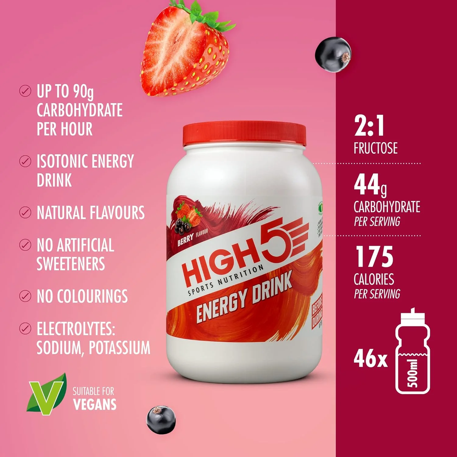 نوشیدنی انرژی زا HIGH5 - پودر نوشیدنی انرژی زا ورزشی الکترولیتی - نوشیدنی ایزوتونیک با فروکتوز 2:1 - آبرسانی برای دویدن، دوچرخه سواری، سوخت استقامتی - طعم دهنده های طبیعی، وگان (بری، 2.2 کیلوگرم - 46 سروینگ) نوشیدنی انرژی زا HIGH5 - پودر نوشیدنی انرژی زا ورزشی الکترولیتی - نوشیدنی ایزوتونیک با فروکتوز 2:1 - آبرسانی برای دویدن، دوچرخه سواری، سوخت استقامتی - طعم دهنده های طبیعی، وگان (بری، 2.2 کیلوگرم - 46 سروینگ)