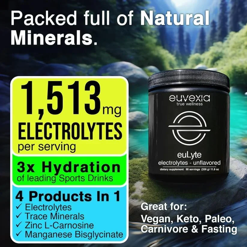 پودر الکترولیت بدون قند Euvexia Eulyte دکتر اکبری برای هیدراتاسیون (90 سروینگ) نوشیدنی طعم دار مرطوب کننده (1513 میلی گرم الکترولیت در هر سروینگ) کتوز در روزه داری، وگان پودر الکترولیت بدون قند Euvexia Eulyte دکتر اکبری برای هیدراتاسیون (90 سروینگ) نوشیدنی طعم دار مرطوب کننده (1513 میلی گرم الکترولیت در هر سروینگ) کتوز در روزه داری، وگان