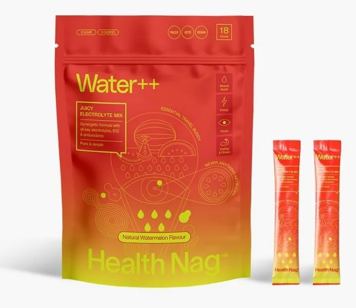 نوشیدنی الکترولیتی هندوانه ای Health Nag Water ++، ویتامین ها و مواد معدنی - کم شکر، آبرسانی سریع، طعم طبیعی، 18 عدد در 1 بسته