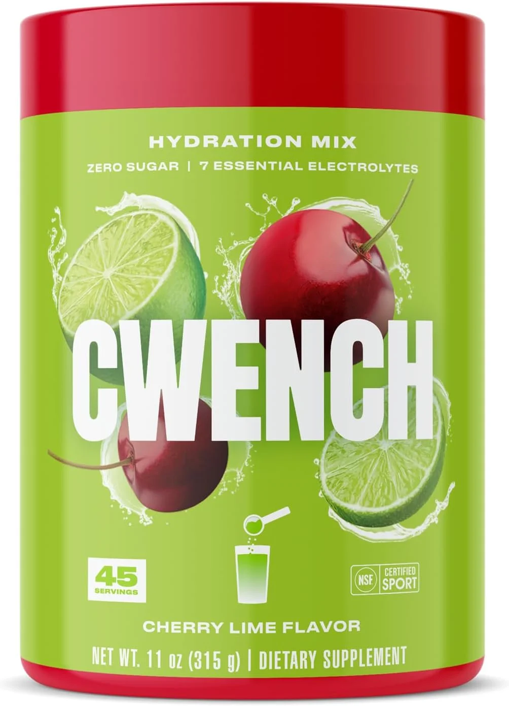 مخلوط آبرسان الکترولیت Cwench با طعم گیلاس و لیمو، بدون شکر، 45 سروینگ، 315 گرم