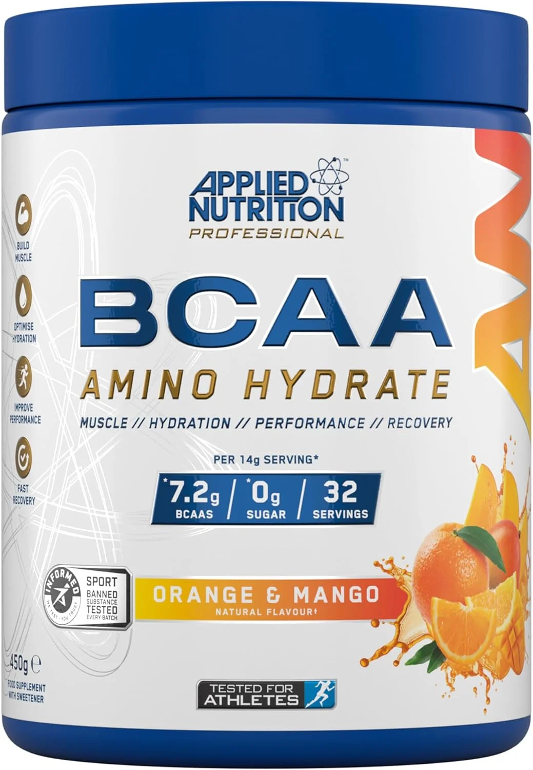 پودر BCAA اپلاید نوتریشن، مکمل آمینو اسیدهای شاخه دار با ویتامین B6، تامین کننده الکترولیت ها، آمینو هیدرات برای مصرف حین تمرین و پودر نوشیدنی انرژی زا برای ریکاوری 450 گرم (انبه پرتقالی)