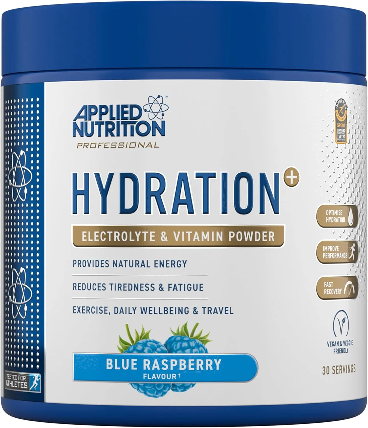 پودر الکترولیت و ویتامین آبرسان Applied Nutrition - انرژی طبیعی، کاهش خستگی و بهینه سازی آبرسانی (240 گرم - 30 سروینگ) (تمشک آبی)