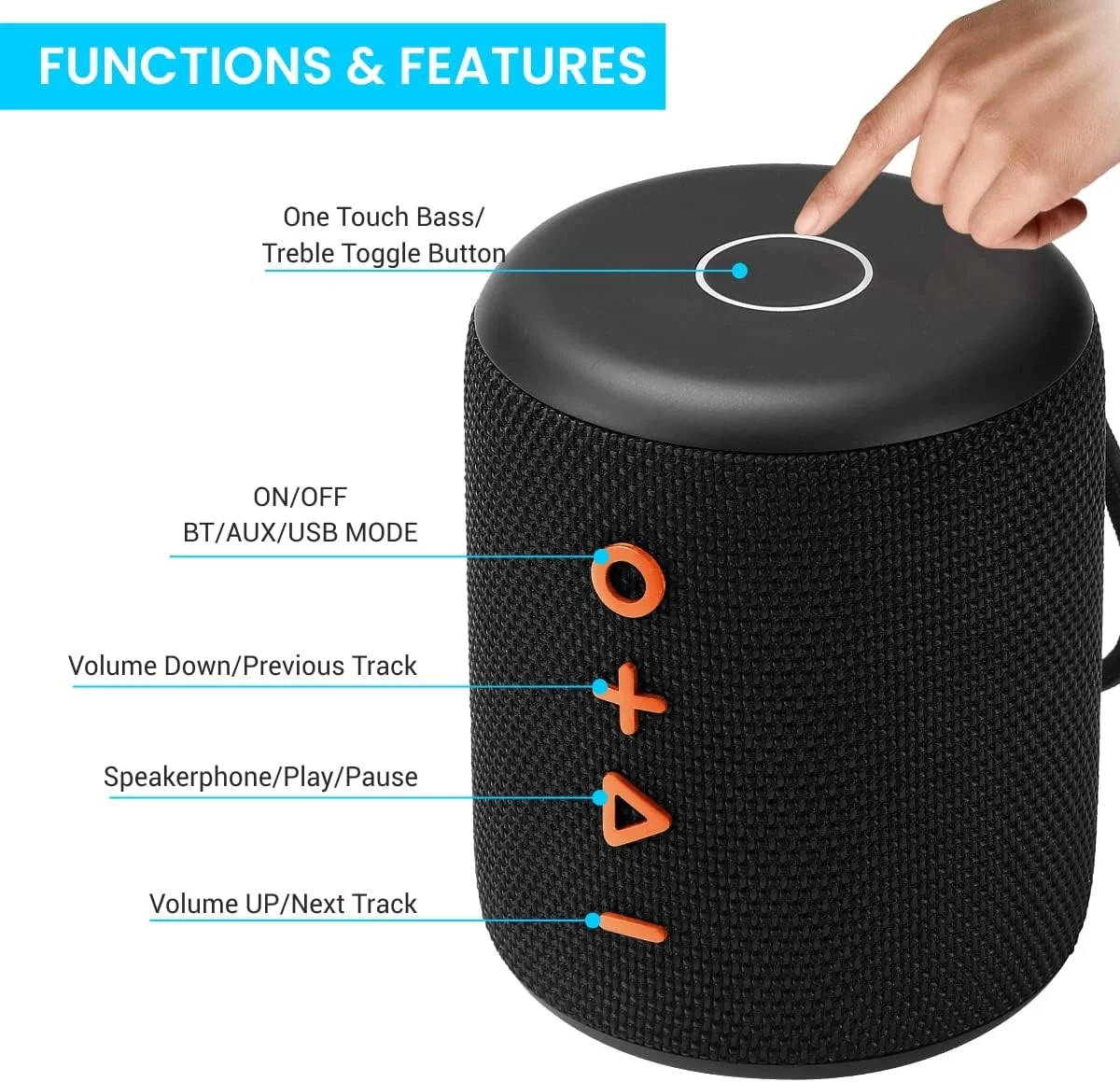 اسپیکر بلوتوثی قابل حمل استریو 15 واتی Portronics SoundDrum Plus مدل POR-1040 با بلوتوث 5.0، باس تقویت شده، عملکرد اکولایزر، میکروفون داخلی، پورت ورودی 3.5 میلی متری AUX، پندرايو و باتری 2500 میلی آمپر ساعتی، مشکی اسپیکر بلوتوثی قابل حمل استریو 15 واتی Portronics SoundDrum Plus مدل POR-1040 با بلوتوث 5.0، باس تقویت شده، عملکرد اکولایزر، میکروفون داخلی، پورت ورودی 3.5 میلی متری AUX، پندرايو و باتری 2500 میلی آمپر ساعتی، مشکی