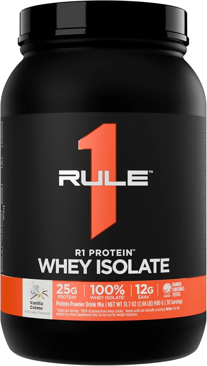Rule1 Proteins, R1 Protein - وانیل کرم، 25 گرم پروتئین ایزوله و هیدرولیز 100% خالص و سریع الاثر با 6 گرم BCAAs برای رشد و ریکاوری عضلات، 2 پوند