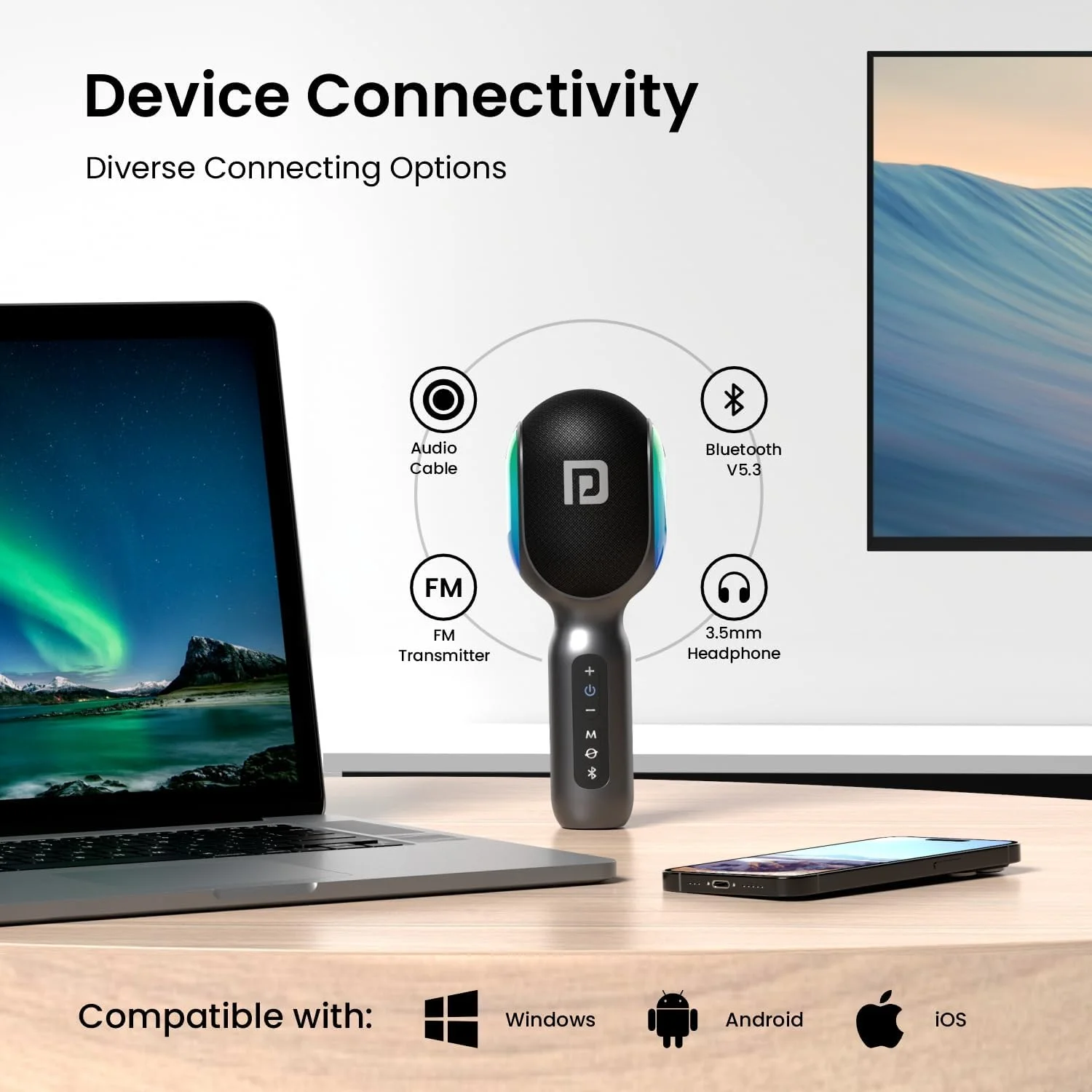 میکروفون کارائوکه بلوتوثی بی سیم Portronics Dash 2 با بلندگوی 10 واتی، تا 10 ساعت پخش، چراغ های RGB پویا، ضبط موسیقی، آواز دو نفره، دستگاه کارائوکه کوچک برای مسافرت با ماشین، شارژ سریع میکروفون کارائوکه بلوتوثی بی سیم Portronics Dash 2 با بلندگوی 10 واتی، تا 10 ساعت پخش، چراغ های RGB پویا، ضبط موسیقی، آواز دو نفره، دستگاه کارائوکه کوچک برای مسافرت با ماشین، شارژ سریع