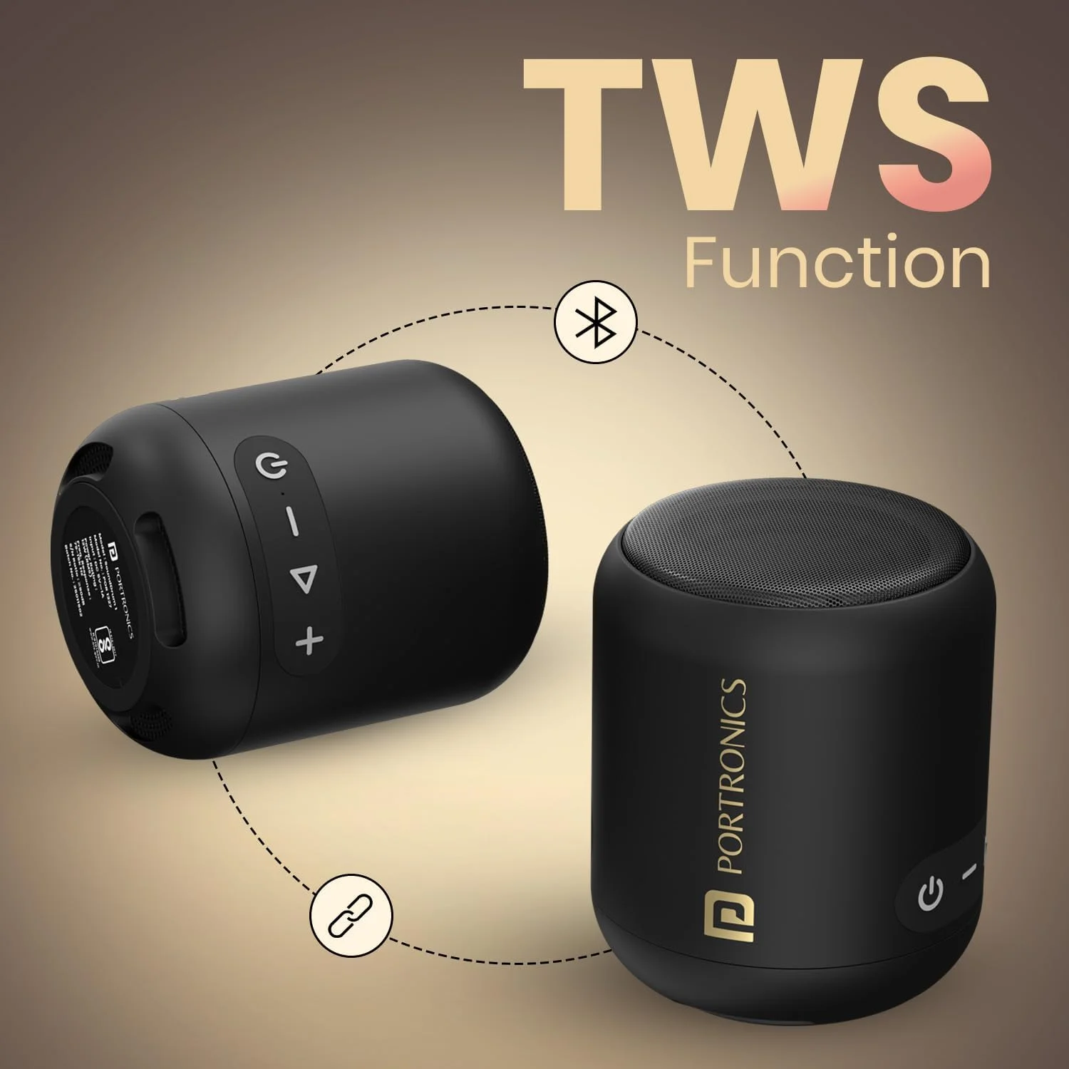اسپیکر بلوتوثی قابل حمل 10 واتی Portronics SoundDrum 1 TWS با بیس قدرتمند، همراه با کابل شارژ Type C (مشکی) اسپیکر بلوتوثی قابل حمل 10 واتی Portronics SoundDrum 1 TWS با بیس قدرتمند، همراه با کابل شارژ Type C (مشکی)