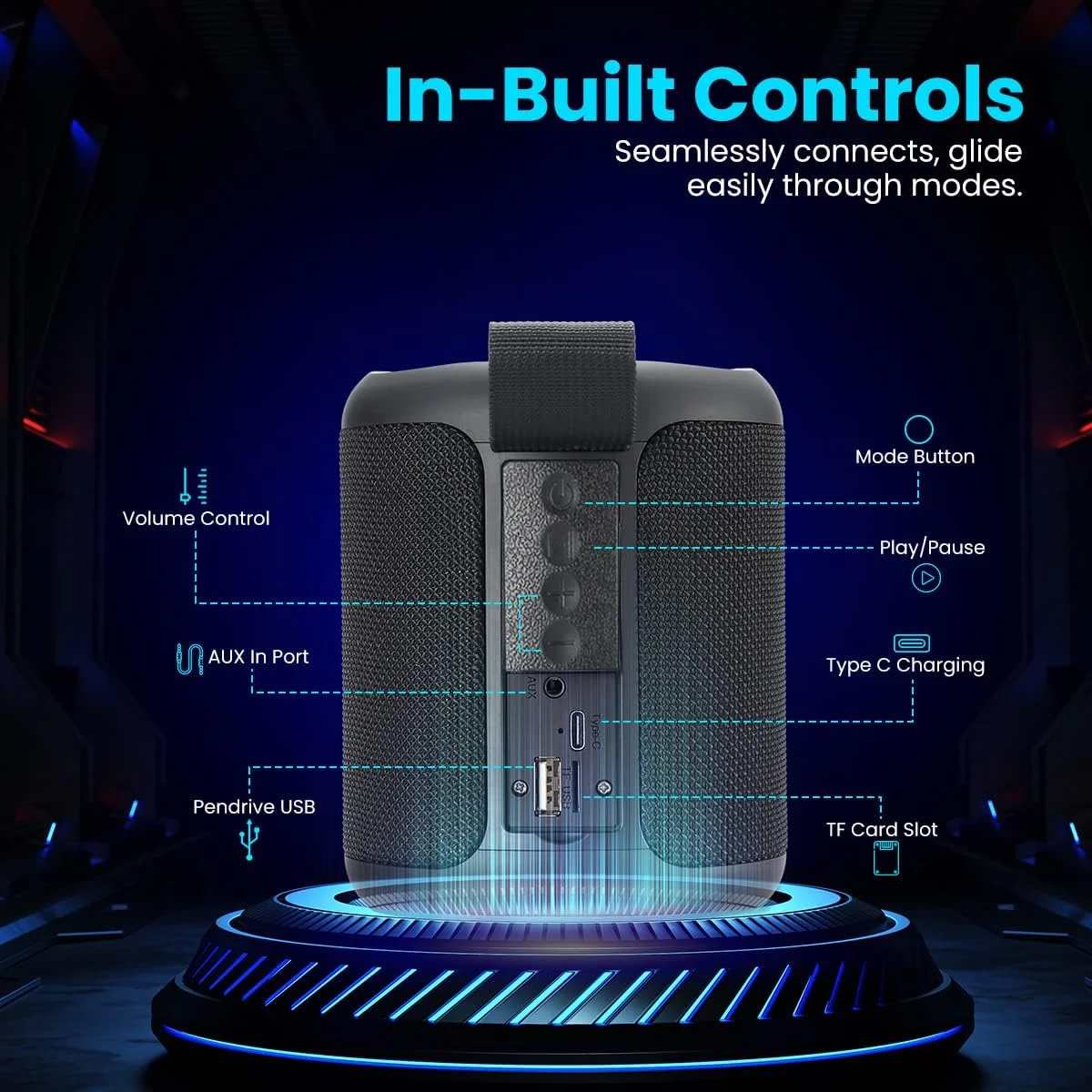 اسپیکر بلوتوثی قابل حمل 20 واتی پورتronics SoundDrum P با 6-7 ساعت زمان پخش، تماس هندزفری، درگاه USB، درگاه Aux-in، شارژ Type C (مشکی) اسپیکر بلوتوثی قابل حمل 20 واتی پورتronics SoundDrum P با 6-7 ساعت زمان پخش، تماس هندزفری، درگاه USB، درگاه Aux-in، شارژ Type C (مشکی)