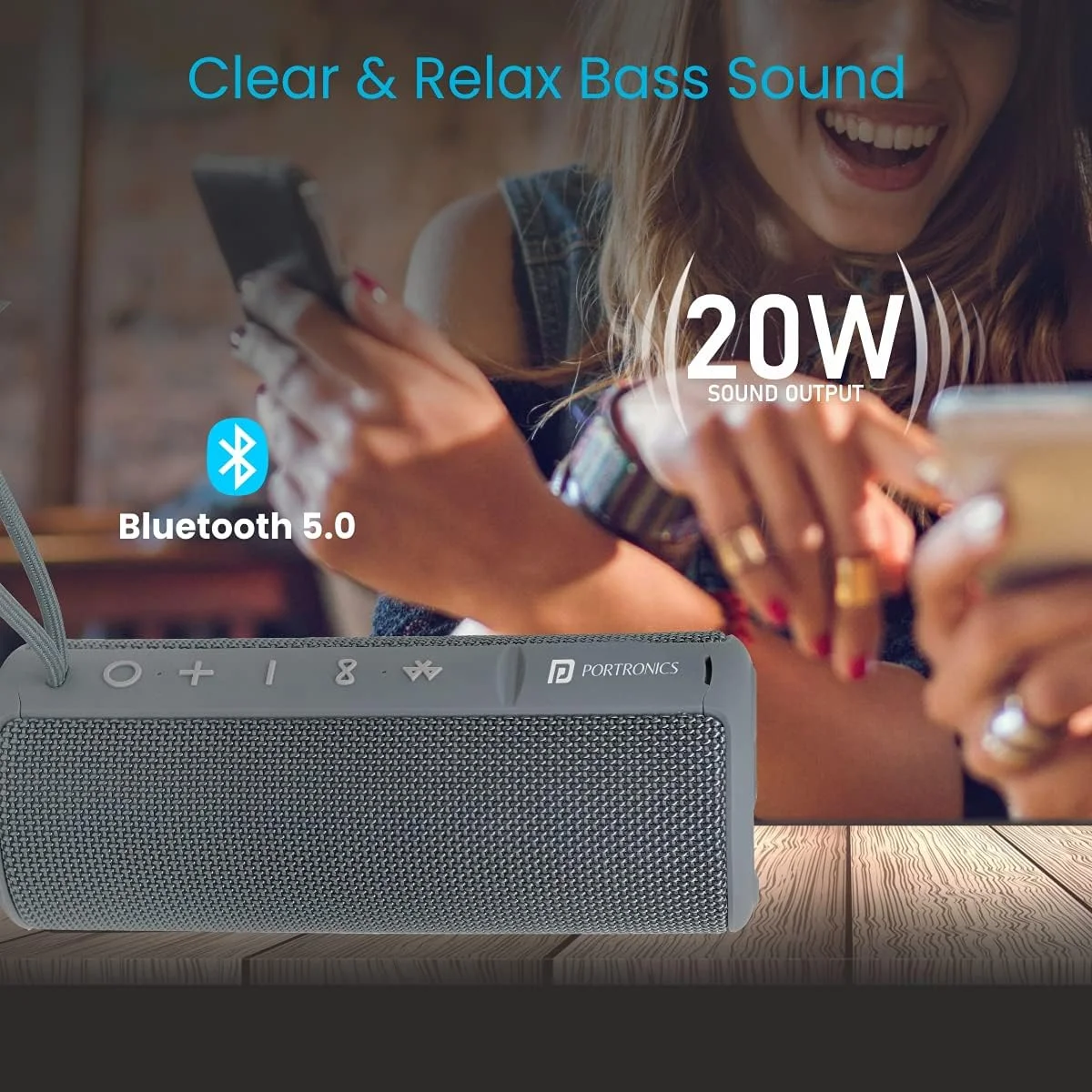 اسپیکر بلوتوثی قابل حمل استریو 20 واتی پورتronics Breeze Plus با بلوتوث 5.3، TWS، ورودی AUX، مقاوم در برابر آب، باتری 2000 میلی آمپر ساعتی، خاکستری اسپیکر بلوتوثی قابل حمل استریو 20 واتی پورتronics Breeze Plus با بلوتوث 5.3، TWS، ورودی AUX، مقاوم در برابر آب، باتری 2000 میلی آمپر ساعتی، خاکستری