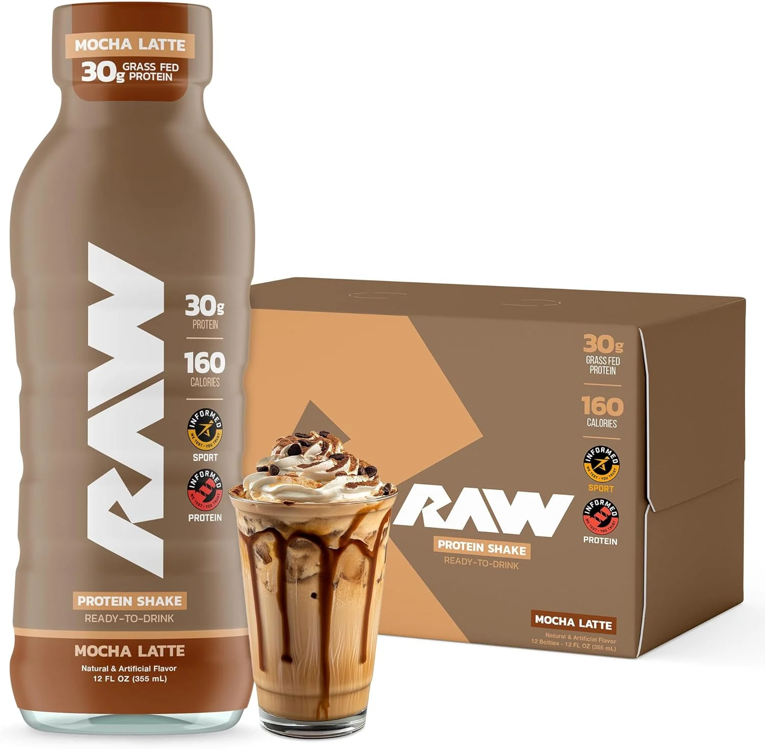 نوشیدنی پروتئینی آماده مصرف RAW، موکا لاته - نوشیدنی های پروتئینی RTD با پروتئین وی ایزوله تغذیه شده با علف برای بعد از تمرین - نوشیدنی جایگزین وعده غذایی و شیک صبحانه بدون شکر و گلوتن، 355 میلی لیتر نوشیدنی پروتئینی آماده مصرف RAW، موکا لاته - نوشیدنی های پروتئینی RTD با پروتئین وی ایزوله تغذیه شده با علف برای بعد از تمرین - نوشیدنی جایگزین وعده غذایی و شیک صبحانه بدون شکر و گلوتن، 355 میلی لیتر