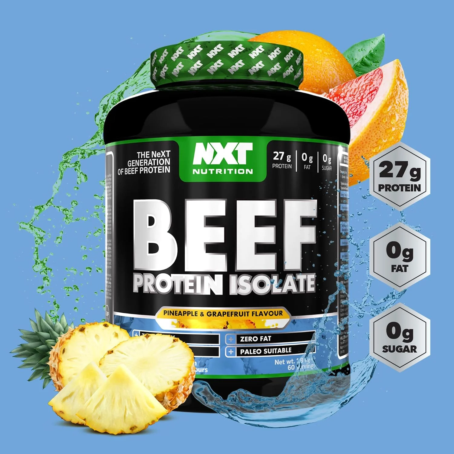 آب پروتئین ایزوله گوشت گاو NXT Nutrition، پروتئین بالای گوشت گاو در آمینو اسیدهای طبیعی - مناسب برای رژیم پالئو و کتو - فاقد لبنیات، لاکتوز و گلوتن | 1.8 کیلوگرم (آناناس گریپ فروت) آب پروتئین ایزوله گوشت گاو NXT Nutrition، پروتئین بالای گوشت گاو در آمینو اسیدهای طبیعی - مناسب برای رژیم پالئو و کتو - فاقد لبنیات، لاکتوز و گلوتن | 1.8 کیلوگرم (آناناس گریپ فروت)