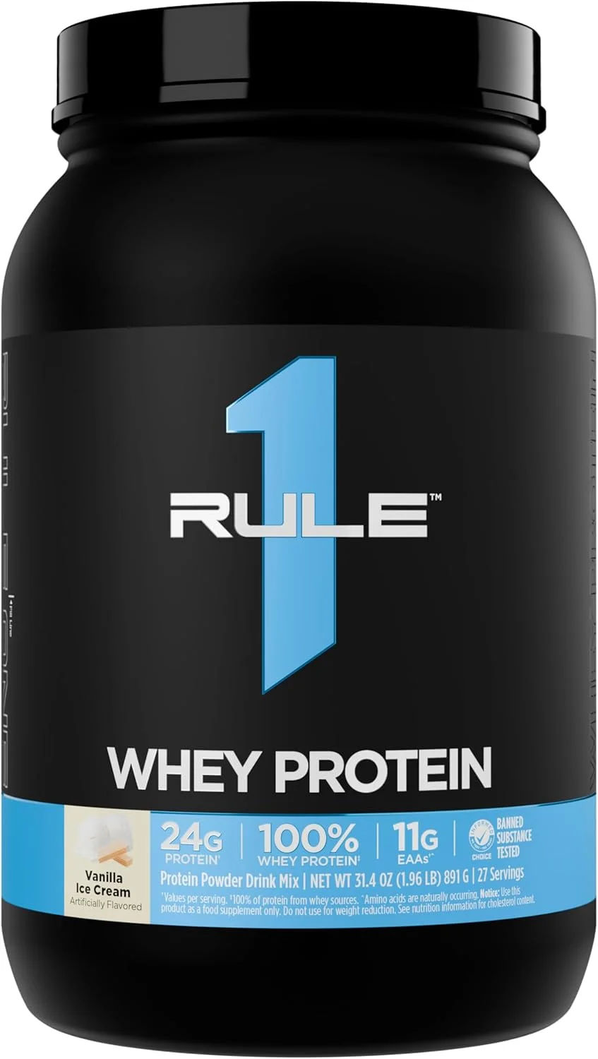 پودر پروتئین وی 100% Rule1 1 Whey Blend | طعم بستنی وانیلی | 24 گرم پروتئین غنی از BCAAs | 27 سروینگ 891 گرم (ممکن است بسته بندی متفاوت باشد)