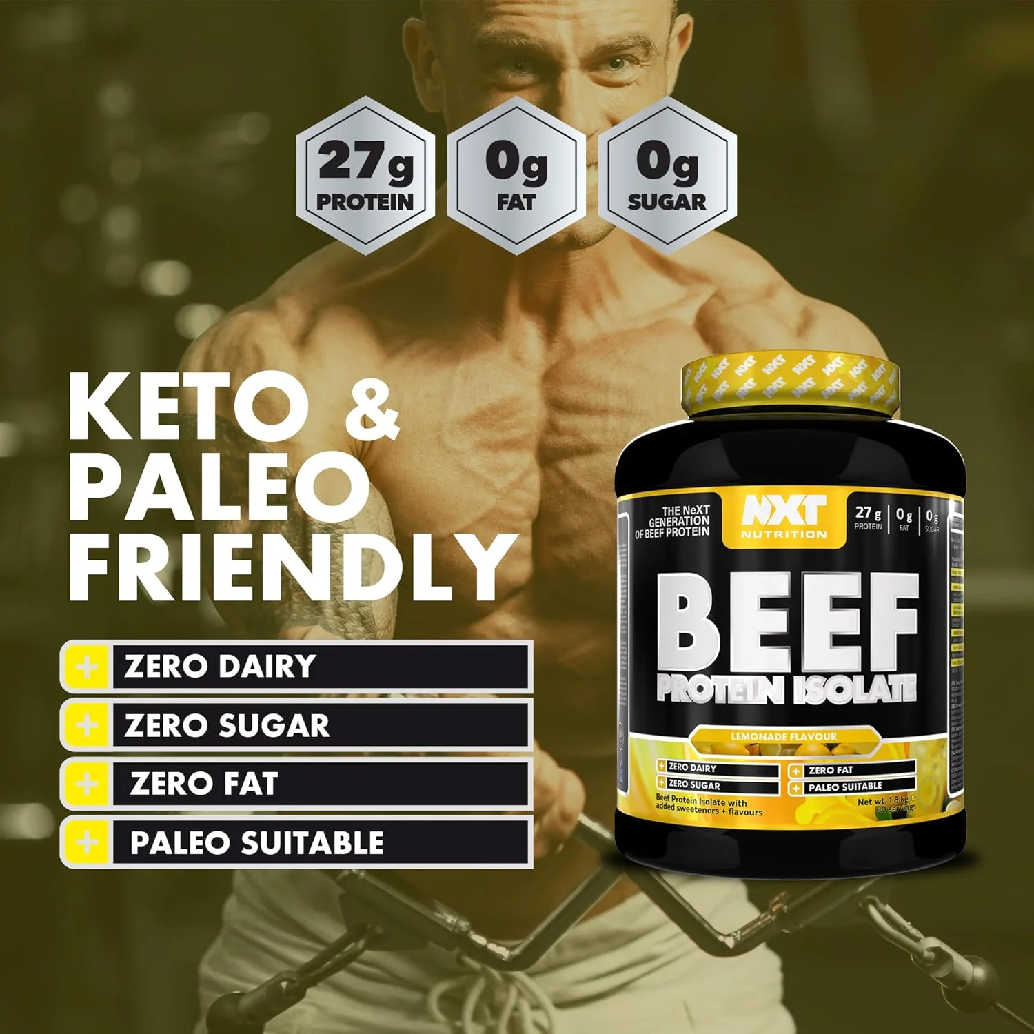 پودر پروتئین ایزوله گوشت گاو NXT Nutrition - پودر پروتئین، جایگزین پروتئین وی و پودر پروتئین وگان، حلال، بدون لاکتوز، لبنیات، گلوتن و سویا - 60 سروینگ - 1.8 کیلوگرم طعم لیموناد پودر پروتئین ایزوله گوشت گاو NXT Nutrition - پودر پروتئین، جایگزین پروتئین وی و پودر پروتئین وگان، حلال، بدون لاکتوز، لبنیات، گلوتن و سویا - 60 سروینگ - 1.8 کیلوگرم طعم لیموناد