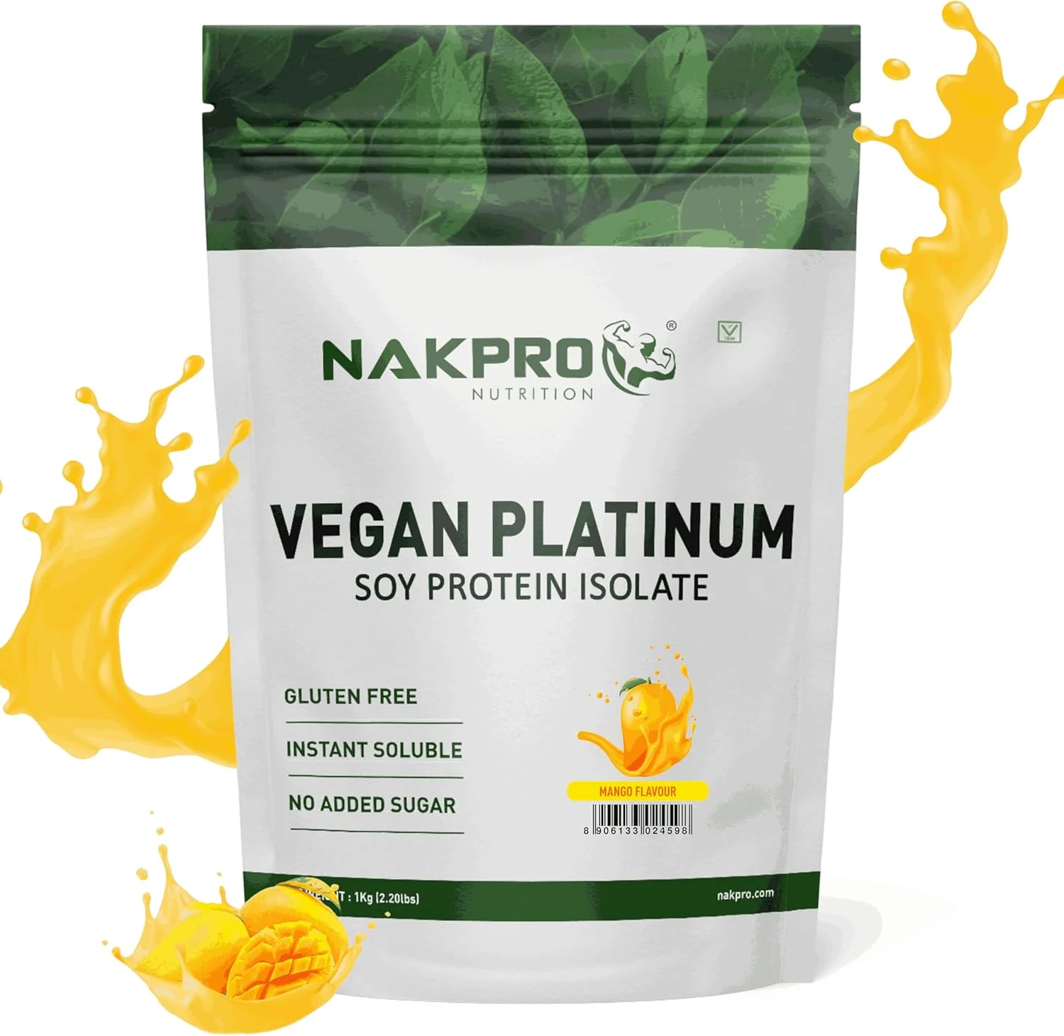 پروتئین سویا ایزوله وگان 90% NAKPRO | خام، خالص، طبیعی و مکمل پروتئین گیاهی گیاهی - (انبه، 1 کیلوگرم)