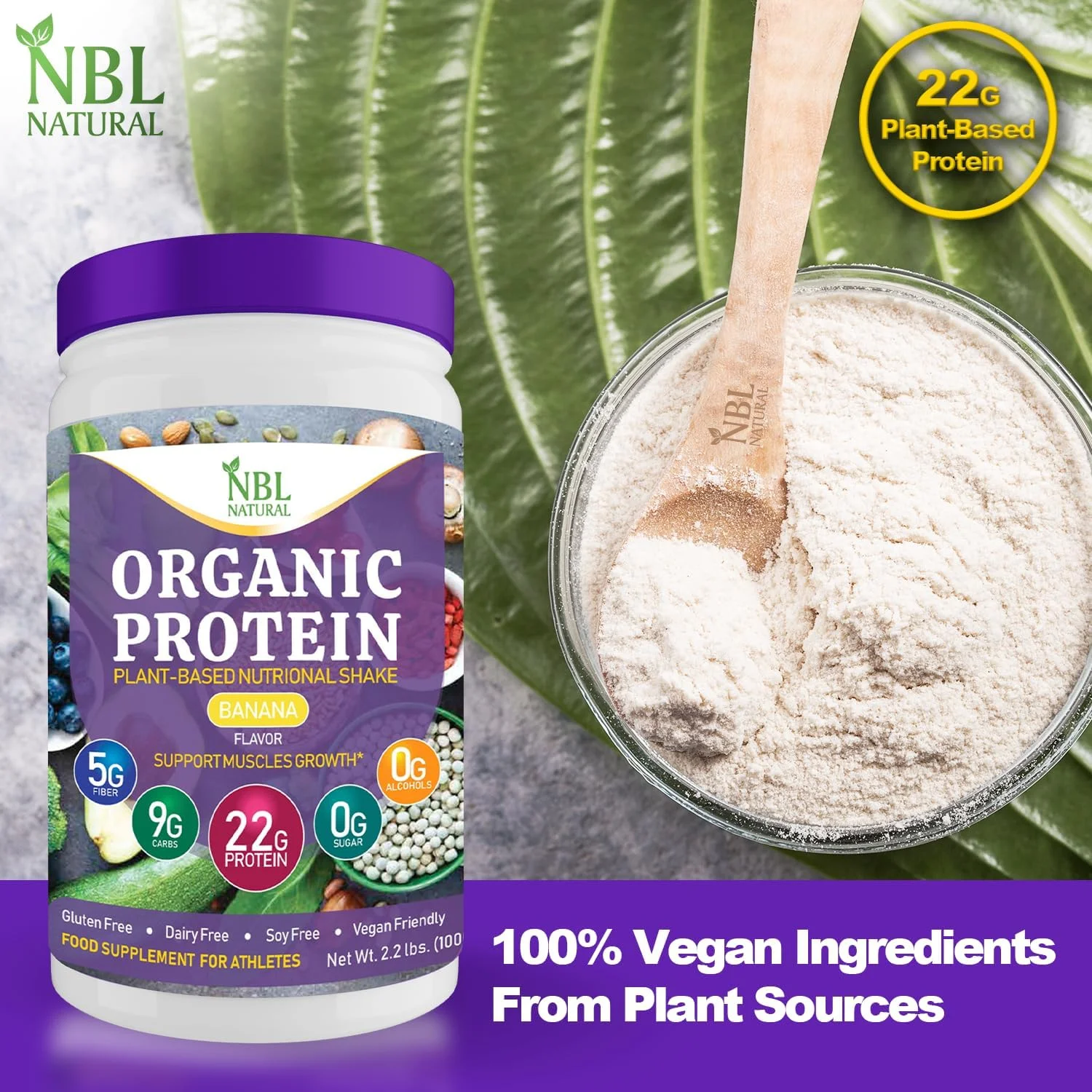 پودر پروتئین گیاهی ارگانیک NBL NATURAL، پودر پروتئین وگان برای مردان و زنان، 22 گرم پروتئین در هر وعده، غیر لبنی، بدون گلوتن، بدون لاکتوز، بدون شکر افزوده، موز، 2.2 پوند، 25 وعده پودر پروتئین گیاهی ارگانیک NBL NATURAL، پودر پروتئین وگان برای مردان و زنان، 22 گرم پروتئین در هر وعده، غیر لبنی، بدون گلوتن، بدون لاکتوز، بدون شکر افزوده، موز، 2.2 پوند، 25 وعده