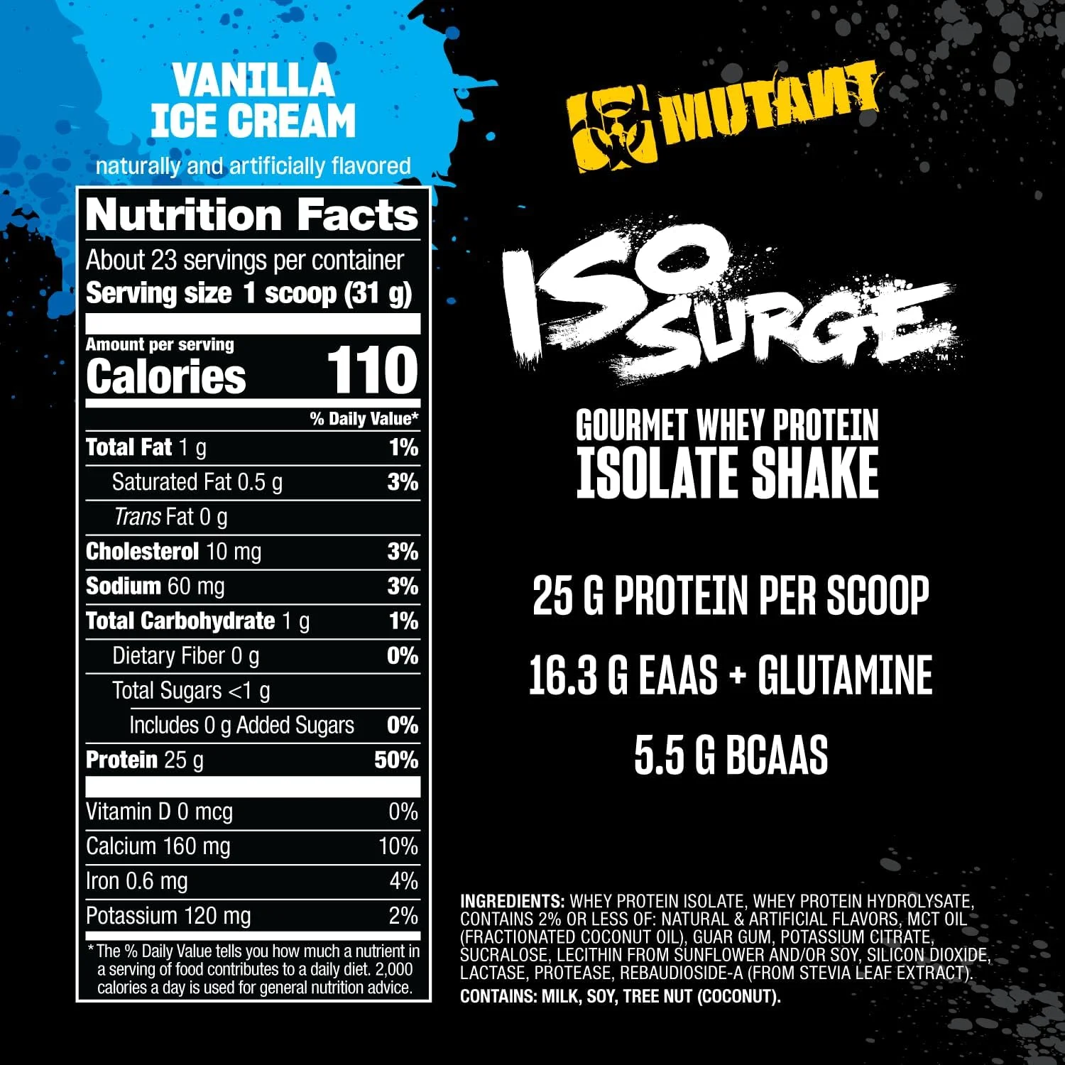 MUTANT ISO SURGE | پودر پروتئین وی ایزوله خالص، کم کربوهیدرات، کم چرب، تقویت شده با آنزیم های گوارشی - بستنی وانیلی - 727 گرم