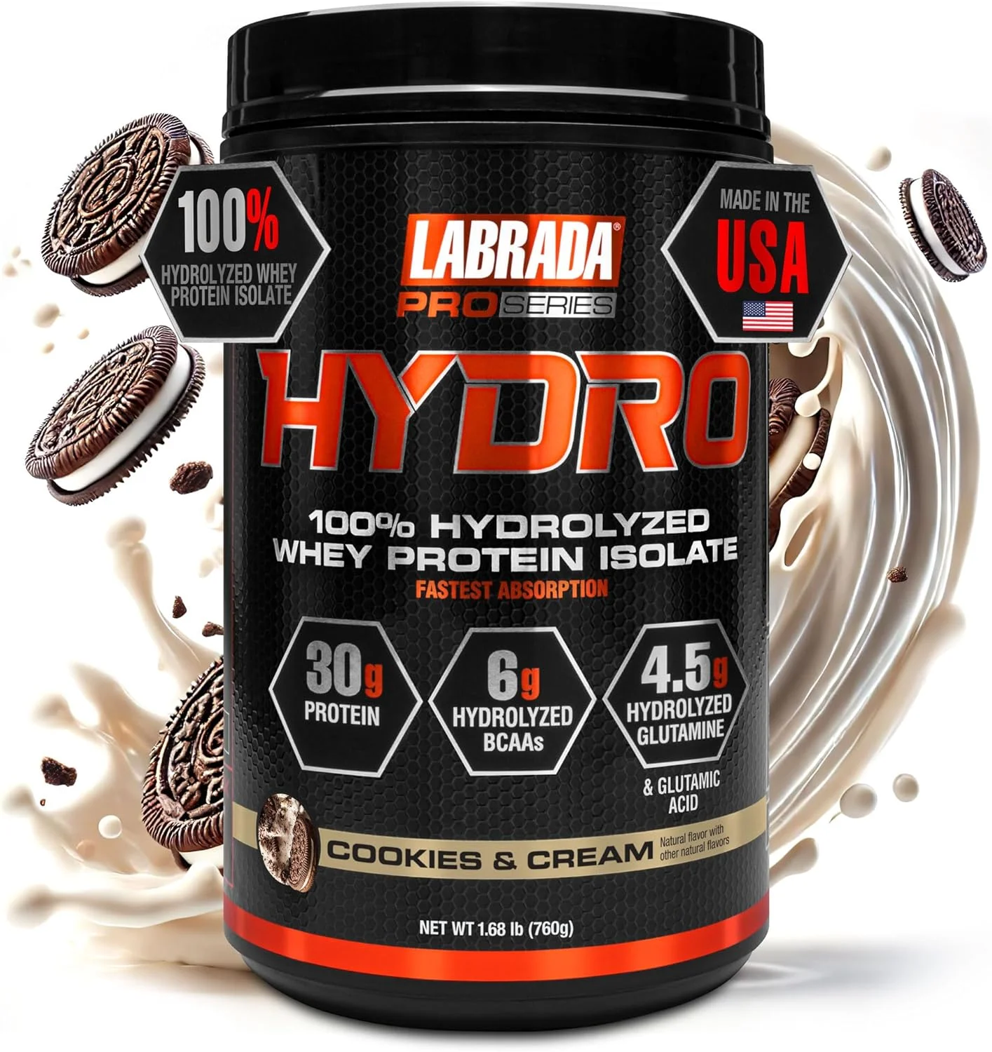 پروتئین وی هیدرولیز شده لابرادا 100% خالص با طعم کوکی و کرم، بدون لاکتوز، 6 گرم BCAA، 4.5 گرم گلوتامین، سریعترین هضم وی، 20 سروینگ