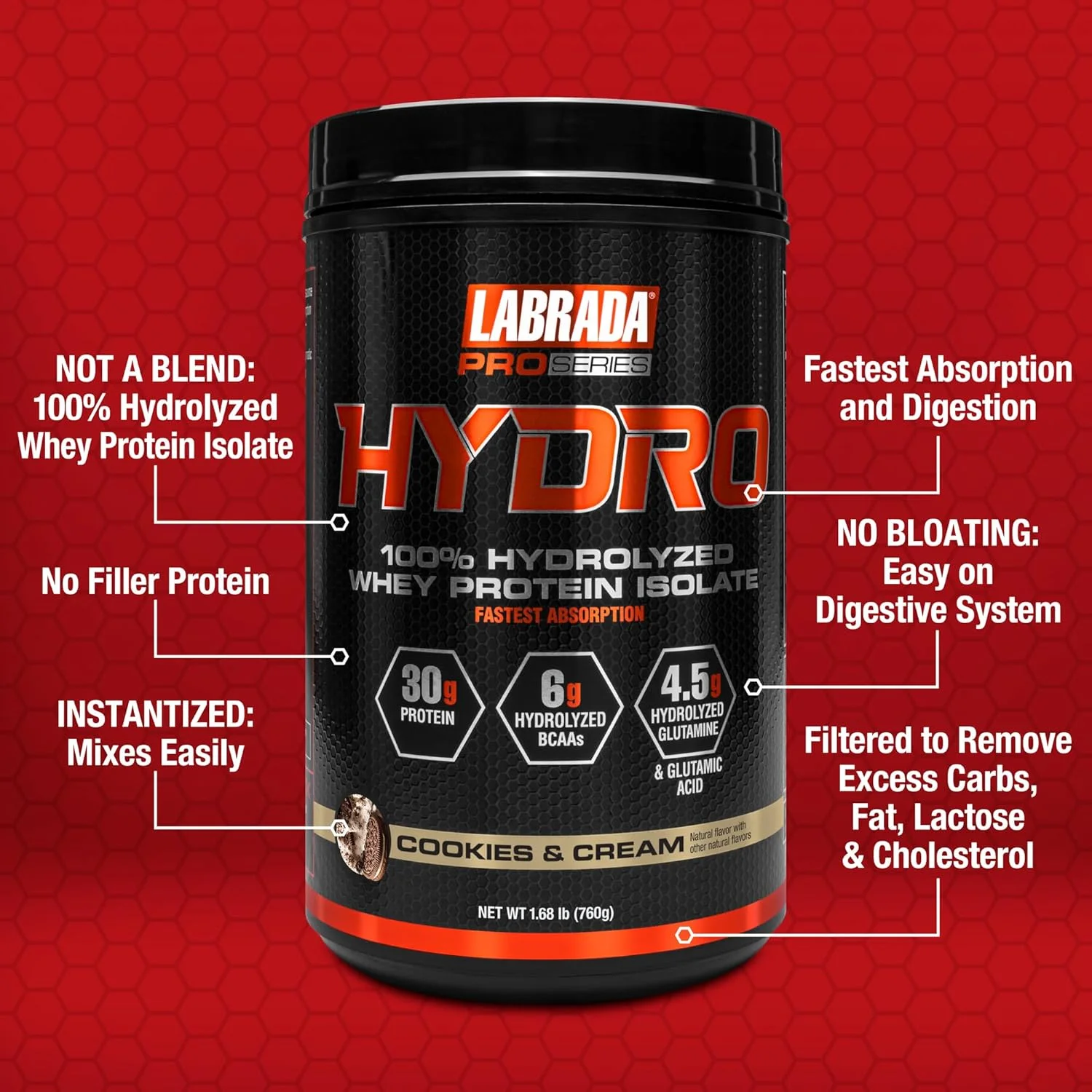 پروتئین وی هیدرولیز شده لابرادا 100% خالص با طعم کوکی و کرم، بدون لاکتوز، 6 گرم BCAA، 4.5 گرم گلوتامین، سریعترین هضم وی، 20 سروینگ پروتئین وی هیدرولیز شده لابرادا 100% خالص با طعم کوکی و کرم، بدون لاکتوز، 6 گرم BCAA، 4.5 گرم گلوتامین، سریعترین هضم وی، 20 سروینگ