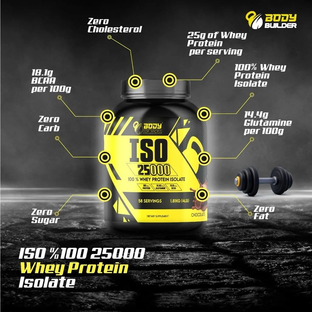پودر پروتئین وی ایزوله Body Builder ISO 25000 (4 پوند) - 88% پروتئین - بدون شکر، کربوهیدرات و چربی - حاوی 18% BCAA و 14% گلوتامین - (توت فرنگی، 4 پوند) پودر پروتئین وی ایزوله Body Builder ISO 25000 (4 پوند) - 88% پروتئین - بدون شکر، کربوهیدرات و چربی - حاوی 18% BCAA و 14% گلوتامین - (توت فرنگی، 4 پوند)