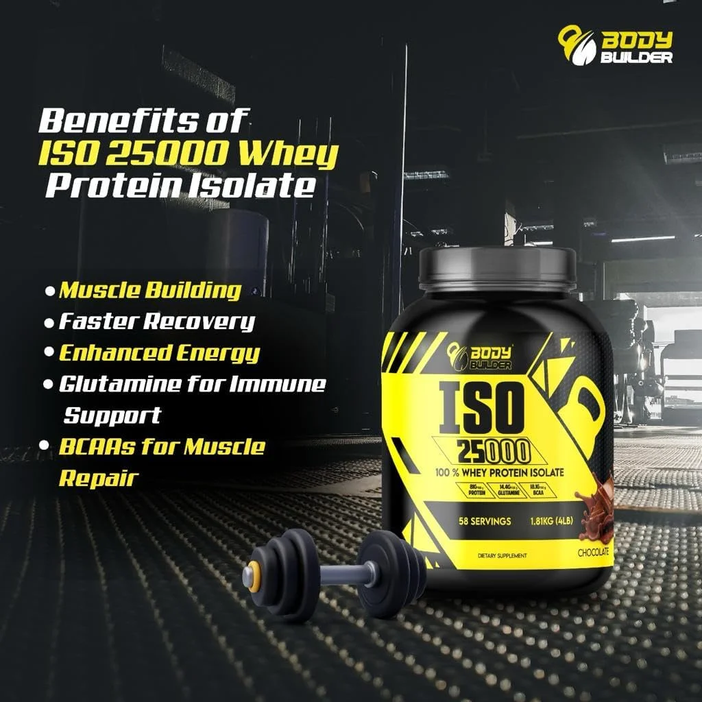 پودر پروتئین وی ایزوله Body Builder ISO 25000 (4 پوند) - 88% پروتئین - بدون شکر، کربوهیدرات و چربی - حاوی 18% BCAA و 14% گلوتامین - (توت فرنگی، 4 پوند) پودر پروتئین وی ایزوله Body Builder ISO 25000 (4 پوند) - 88% پروتئین - بدون شکر، کربوهیدرات و چربی - حاوی 18% BCAA و 14% گلوتامین - (توت فرنگی، 4 پوند)